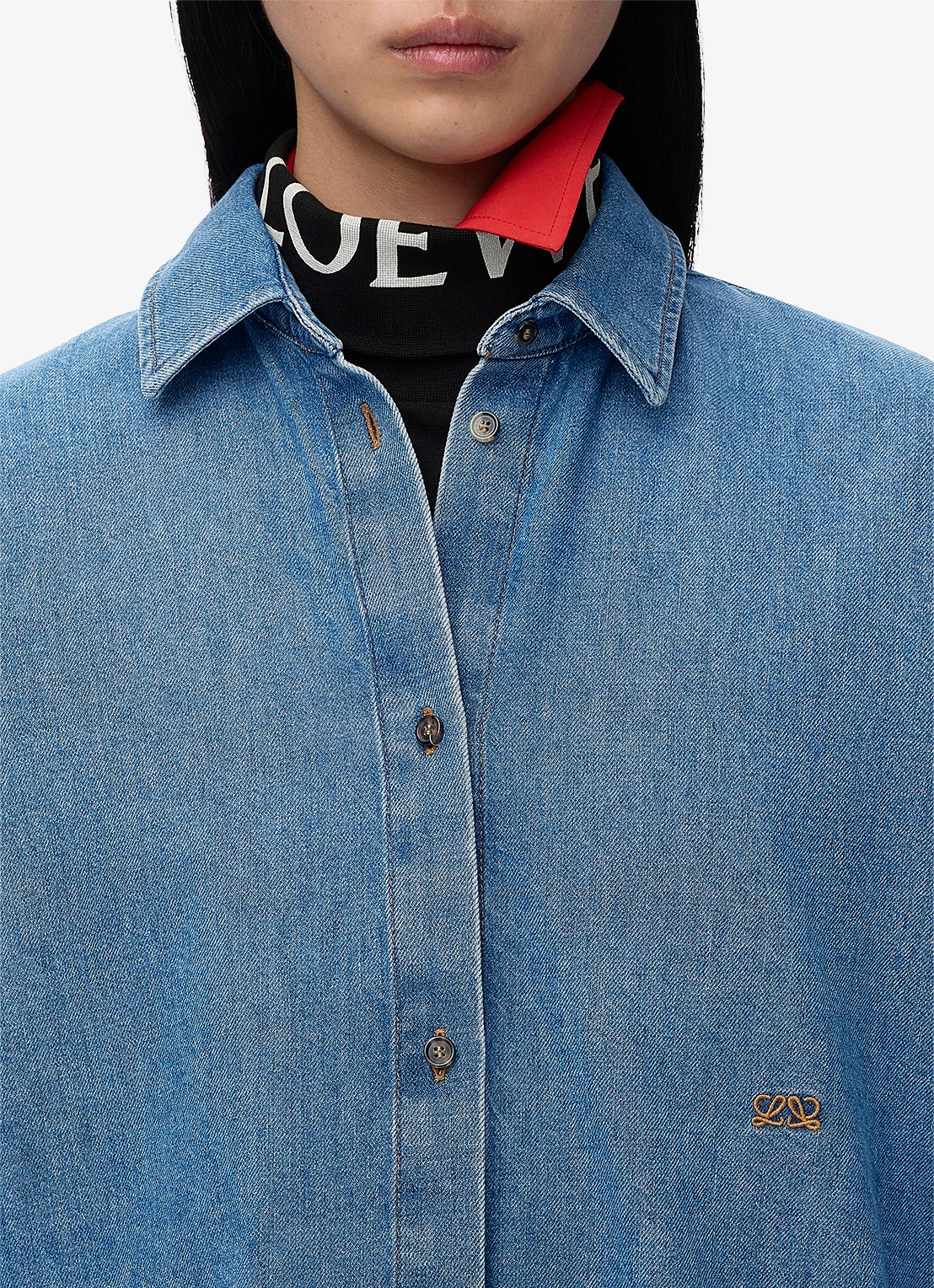 LOEWE Blouse van denim met logoborduring - detail 5 indigo