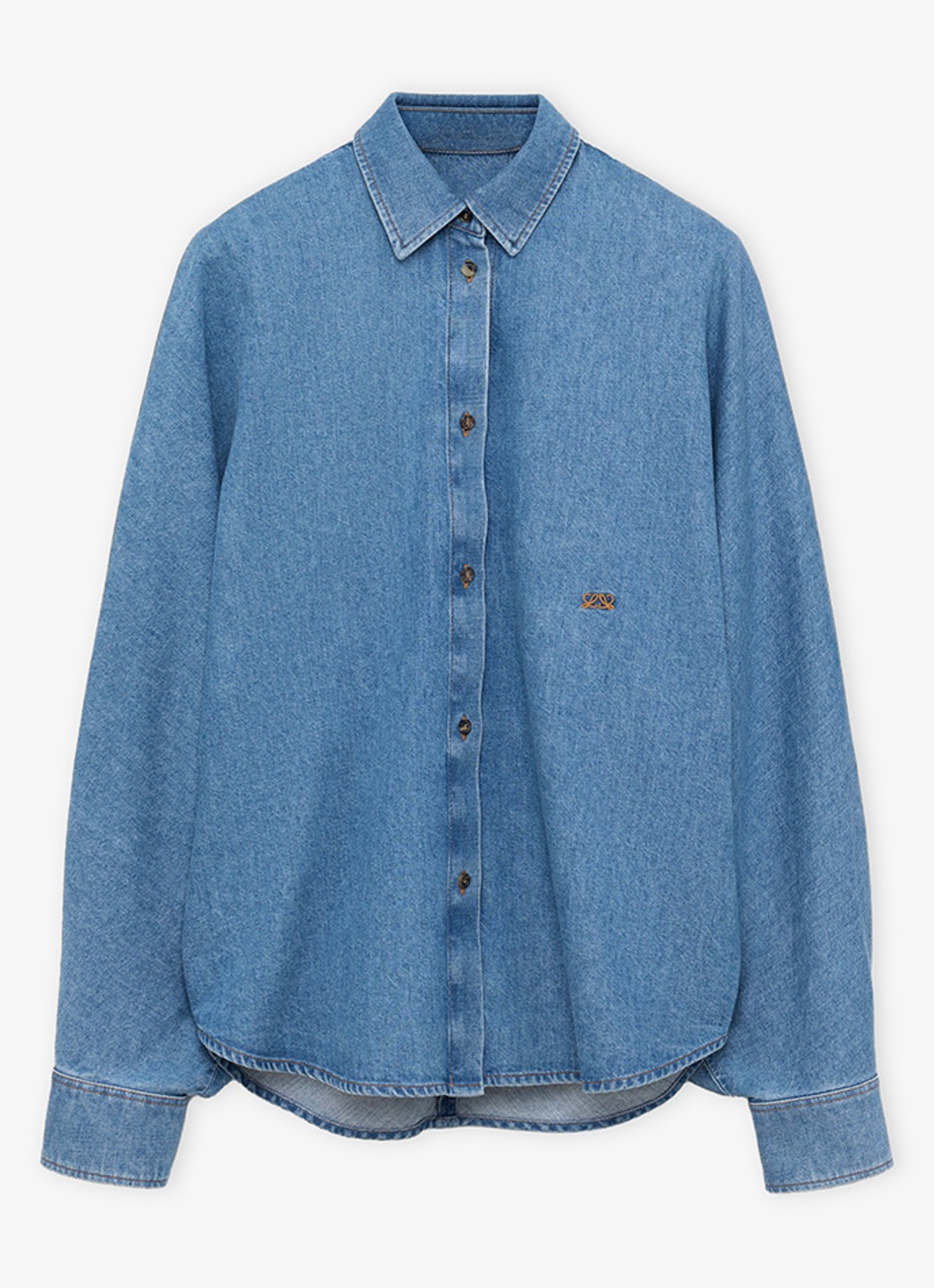 LOEWE Blouse van denim met logoborduring - voorkant 2 indigo
