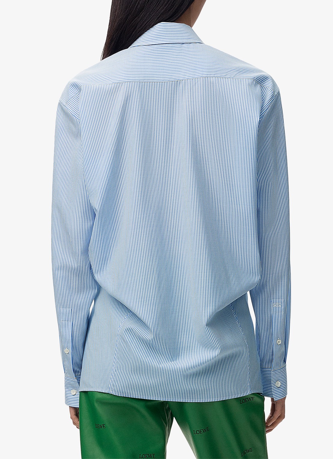 LOEWE Blouse van wol met streepprint - achterkant 3 blauw
