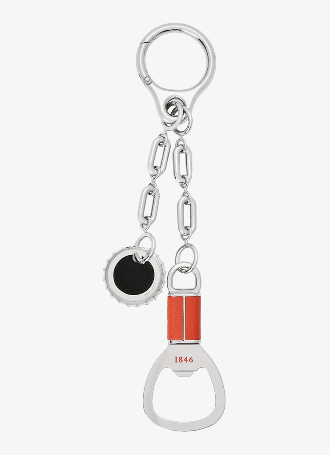 LOEWE Bottle Opener sleutelhanger met leren detail - achterkant zilver
