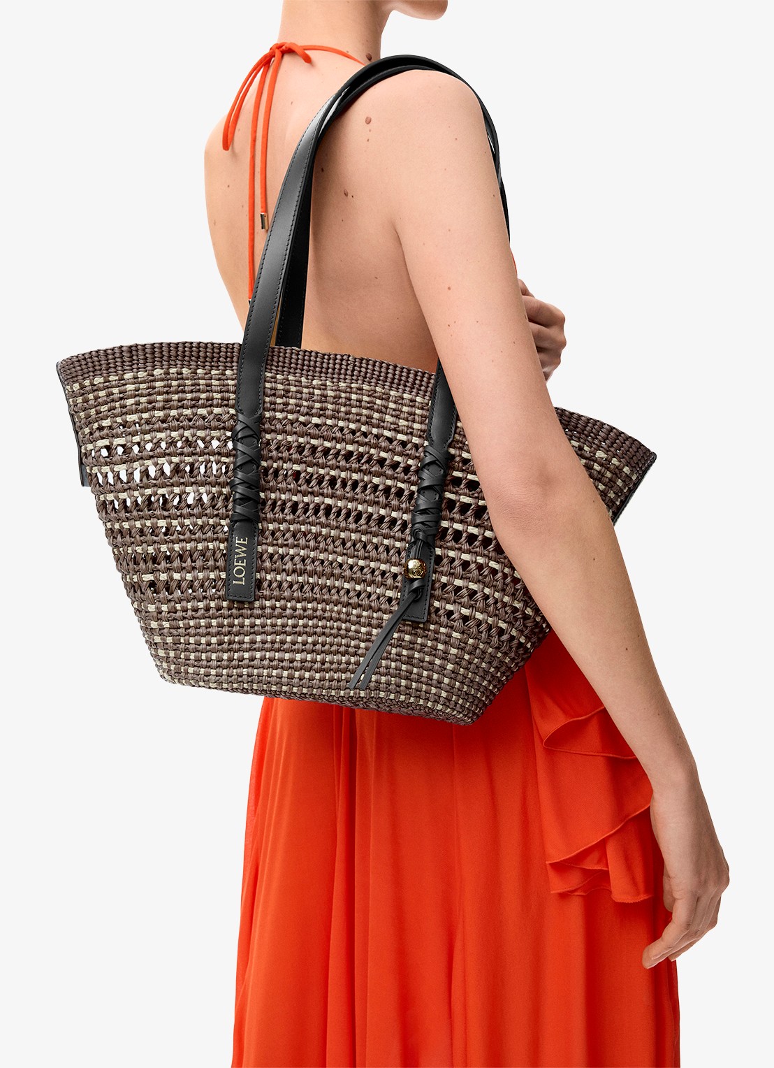 LOEWE Braid Medium shopper van raffia - voorkant 2 khaki