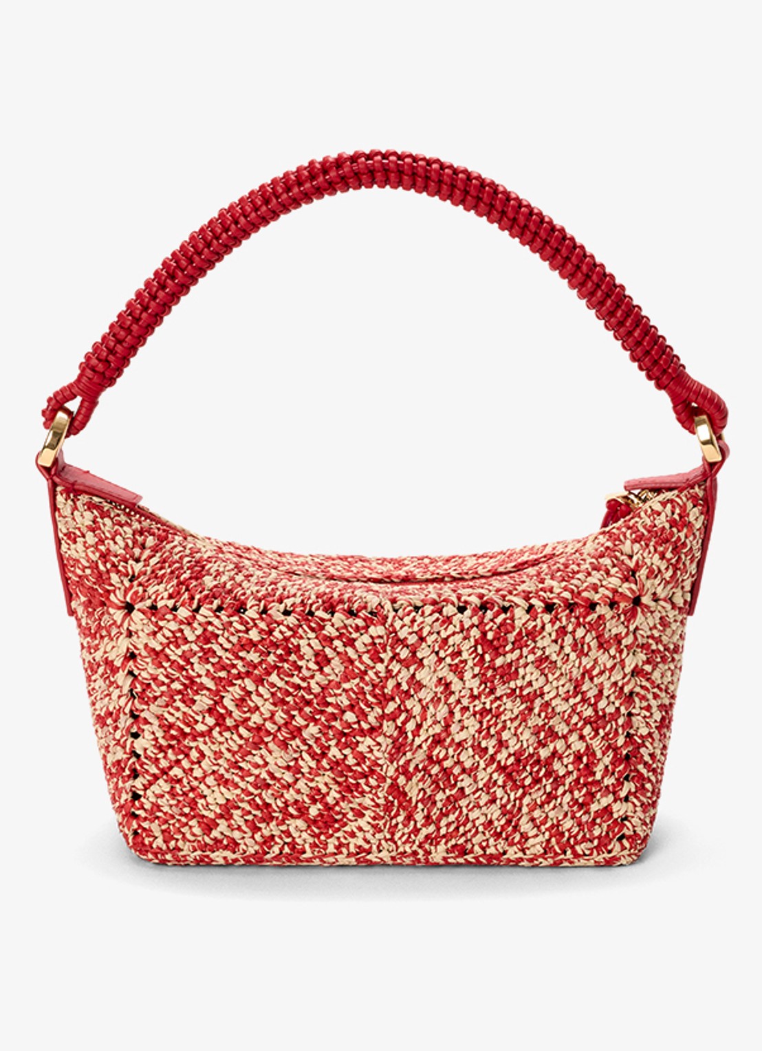 LOEWE Cala Mini handtas van raffia met kalfsleren details - achterkant 8 rood