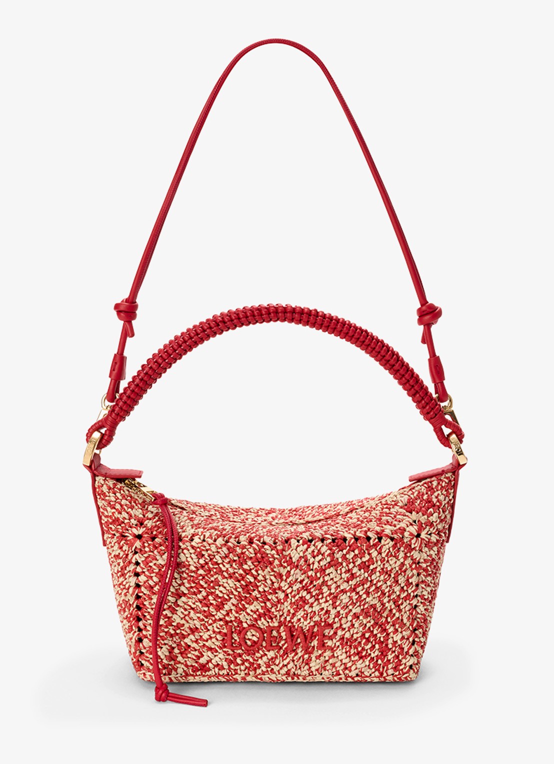 LOEWE Cala Mini handtas van raffia met kalfsleren details - detail 4 rood