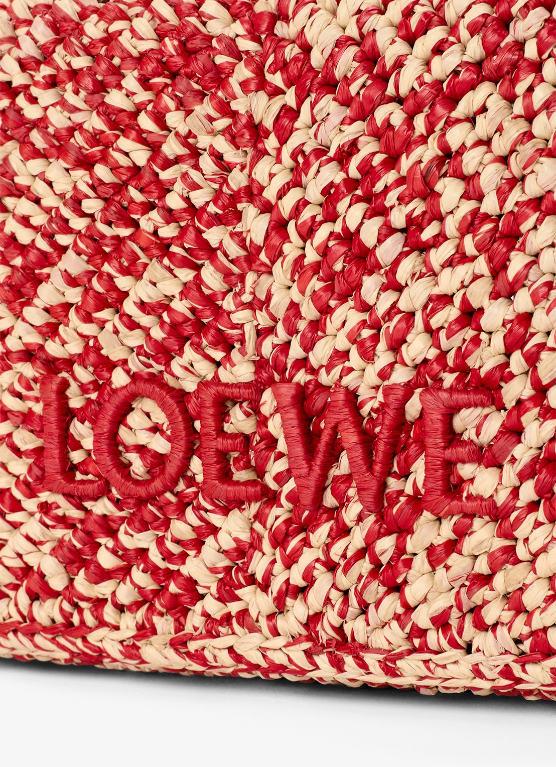 LOEWE Cala Mini handtas van raffia met kalfsleren details - detail 6 rood