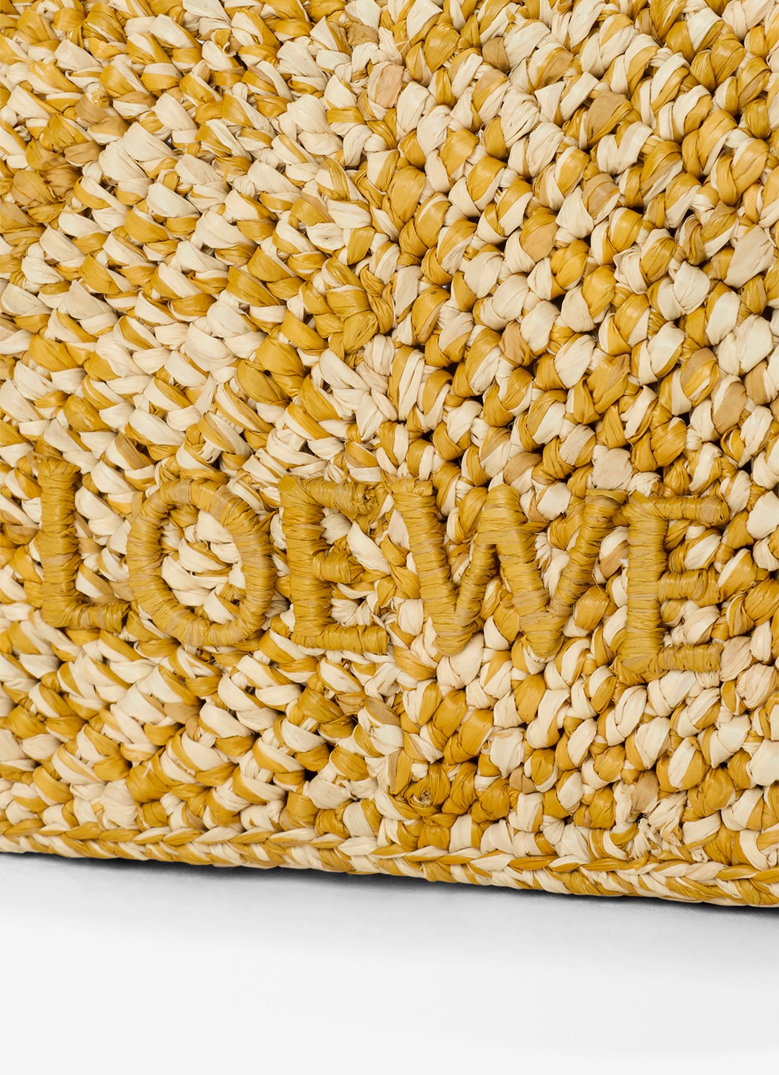 LOEWE Cala Mini handtas van raffia met kalfsleren details - detail 4 mosterd