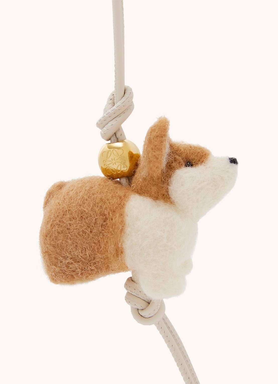LOEWE Corgi tasbedel van kalfsleer  - detail 2 gebroken wit