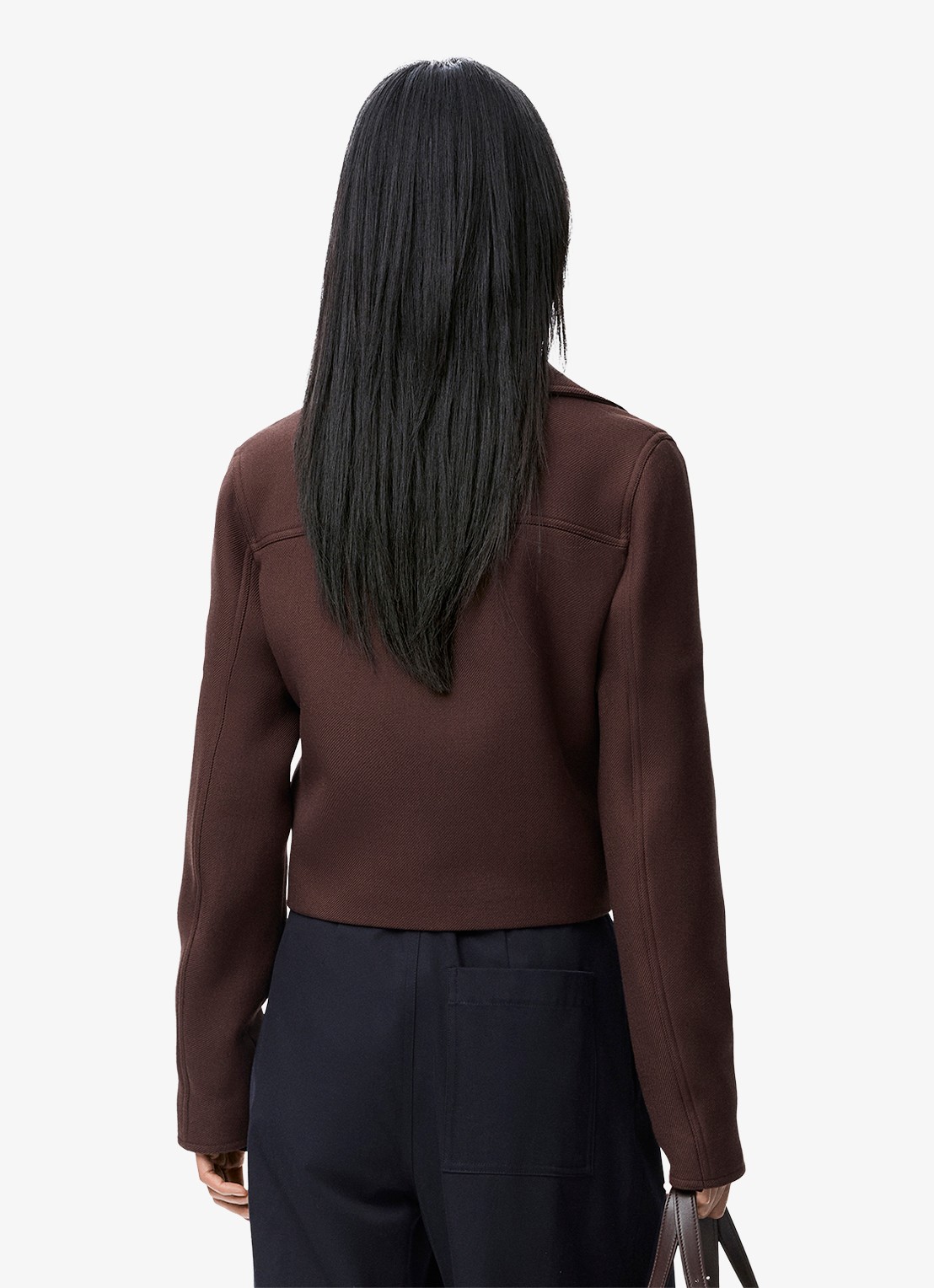 LOEWE Cropped jack in wolblend met klepzakken - achterkant donkerbruin