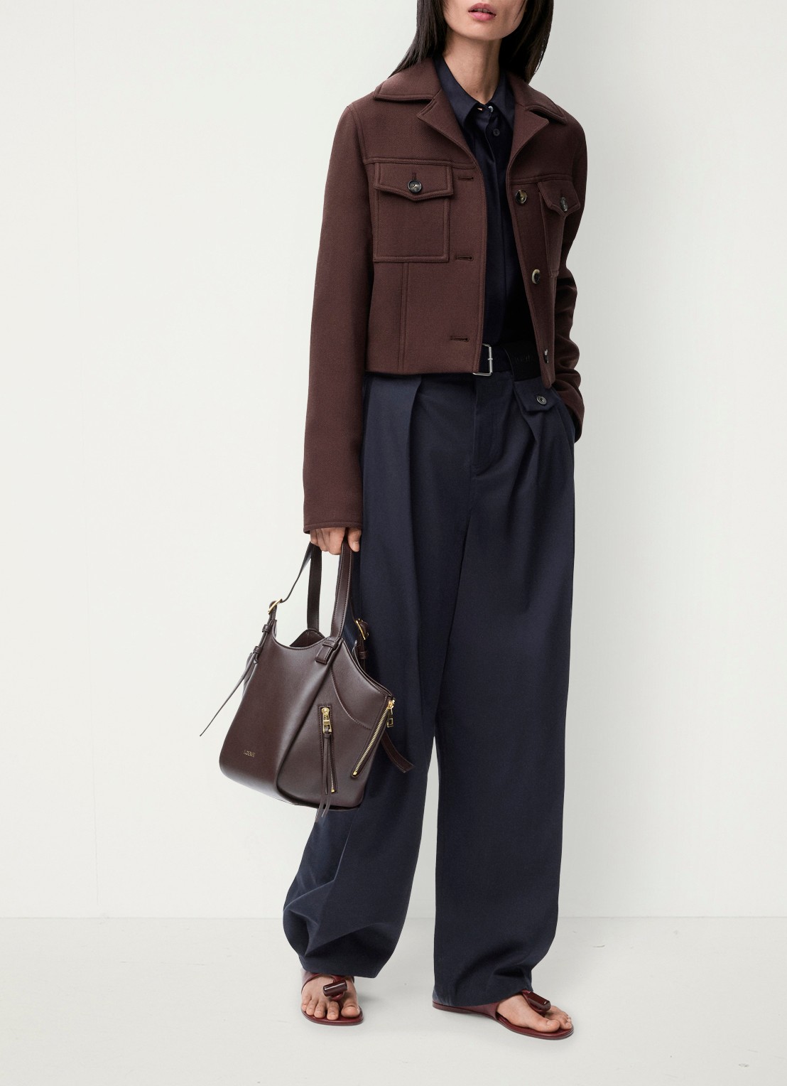 LOEWE Cropped jack in wolblend met klepzakken - voorkant 3 donkerbruin
