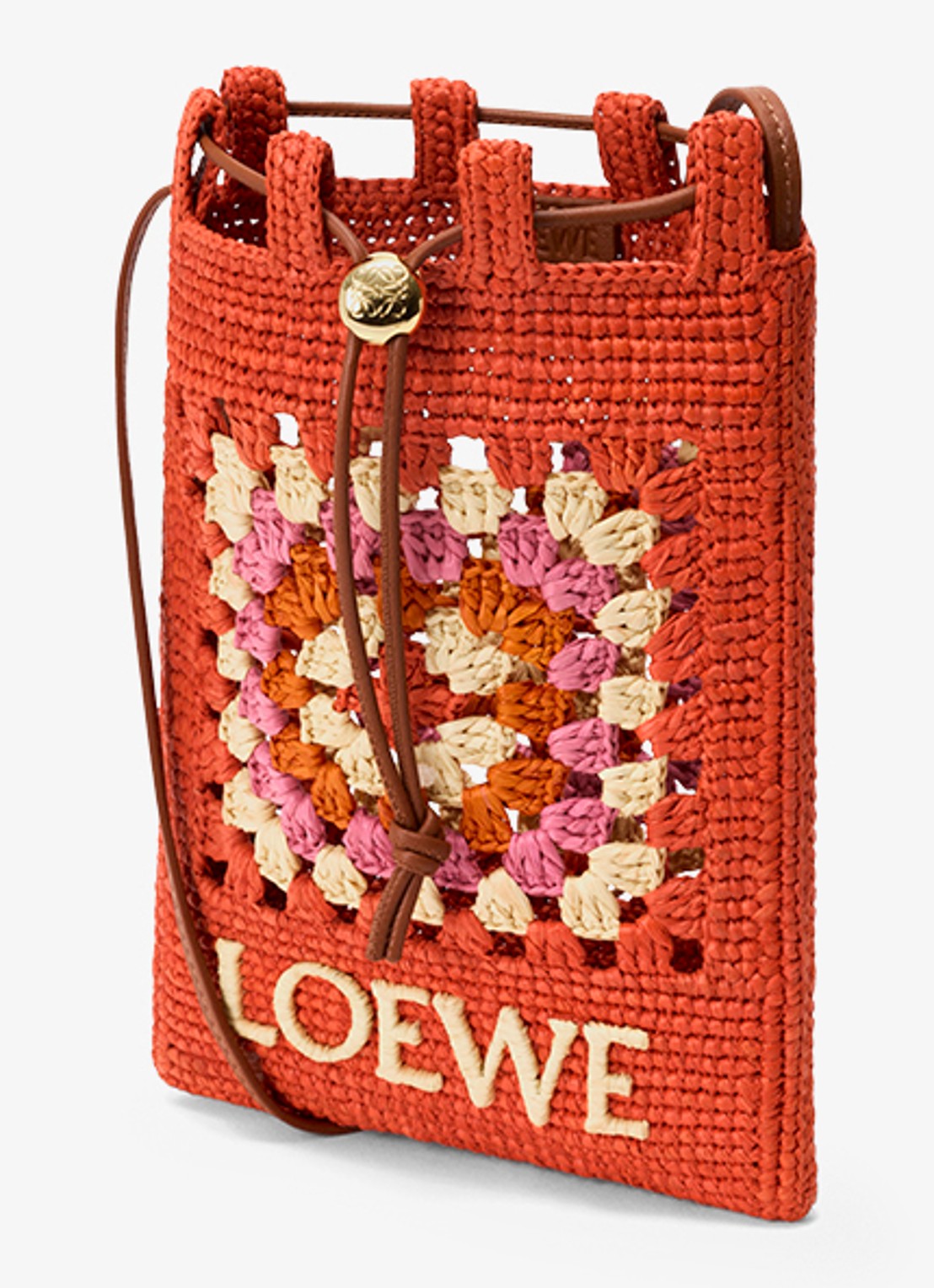 LOEWE Crossbodytas van raffia met logo - voorkant 2 donkeroranje