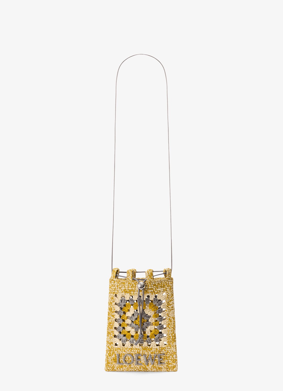 LOEWE Crossbodytas van raffia met logo - detail mosterd