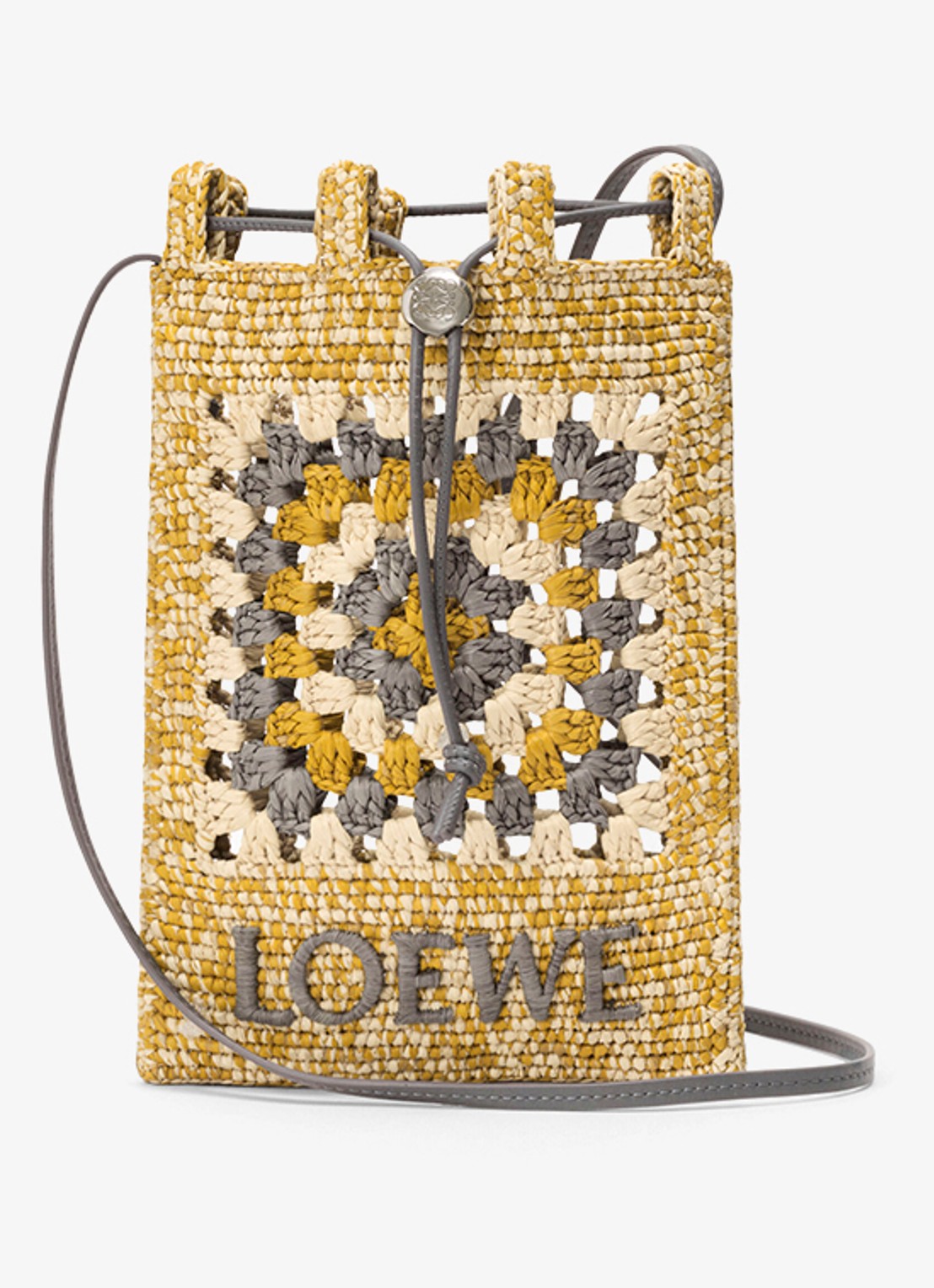 LOEWE Crossbodytas van raffia met logo - voorkant 4 mosterd
