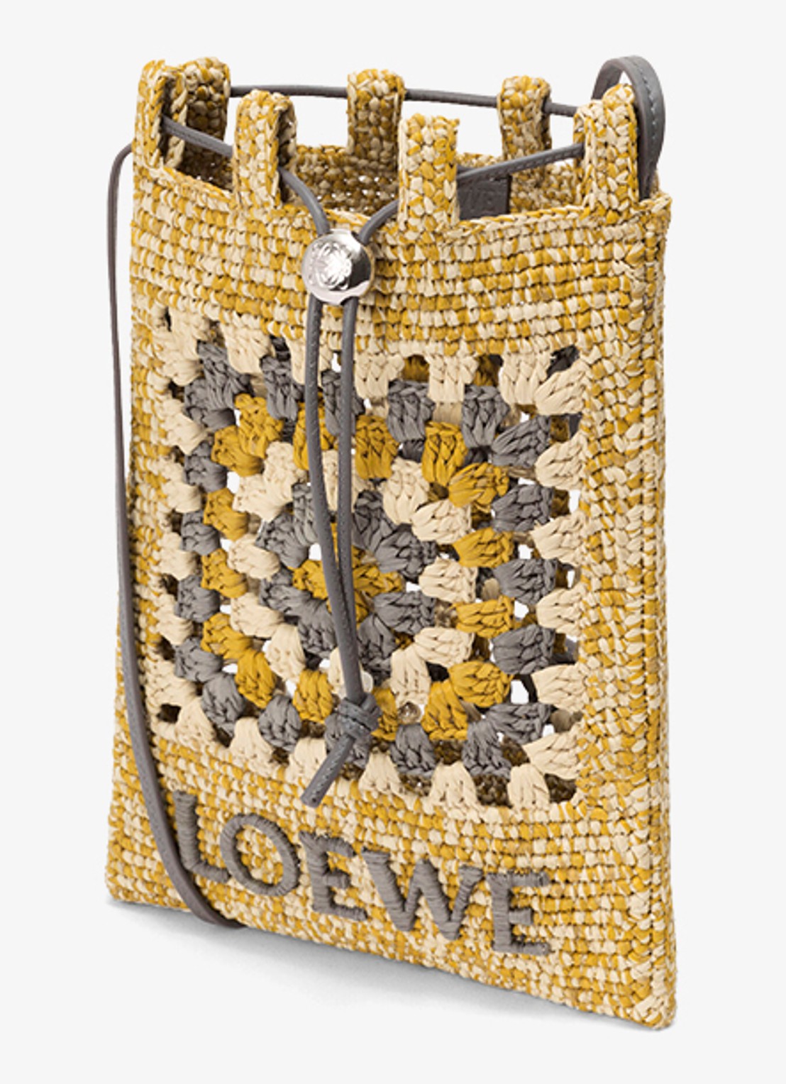 LOEWE Crossbodytas van raffia met logo - voorkant 5 mosterd