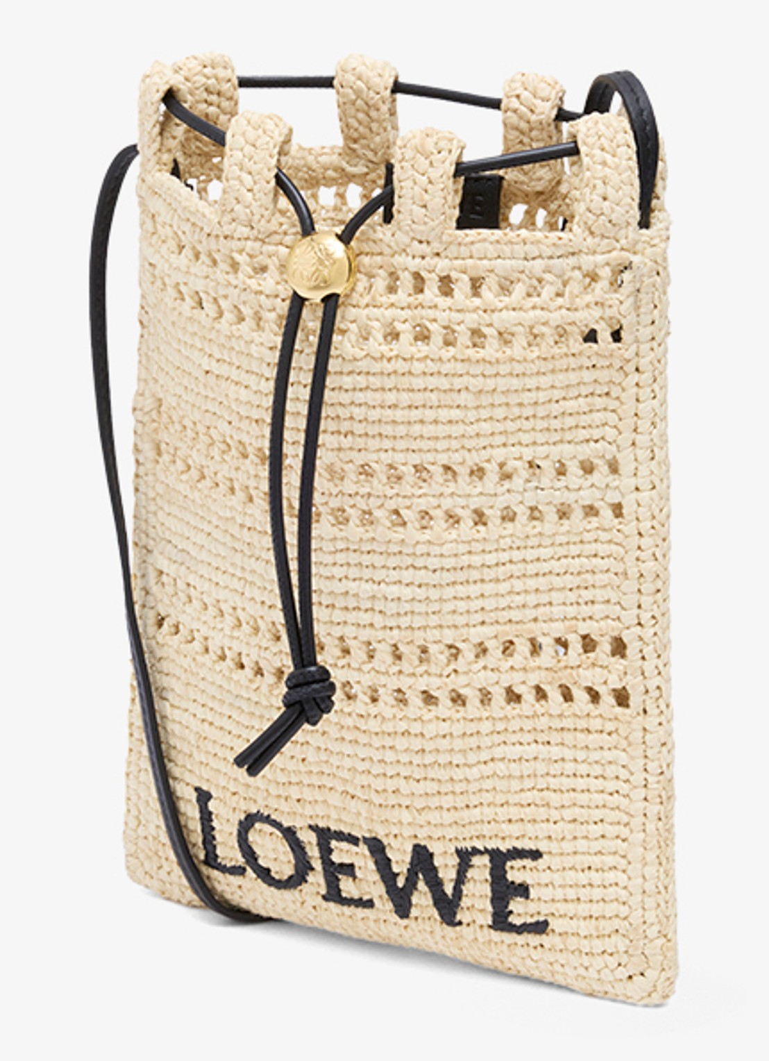 LOEWE Crossbodytas van raffia met logoborduring - detail 3 creme