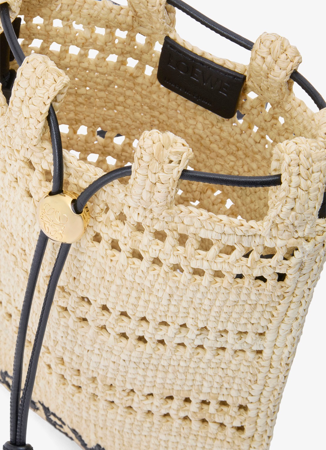 LOEWE Crossbodytas van raffia met logoborduring - detail 5 creme