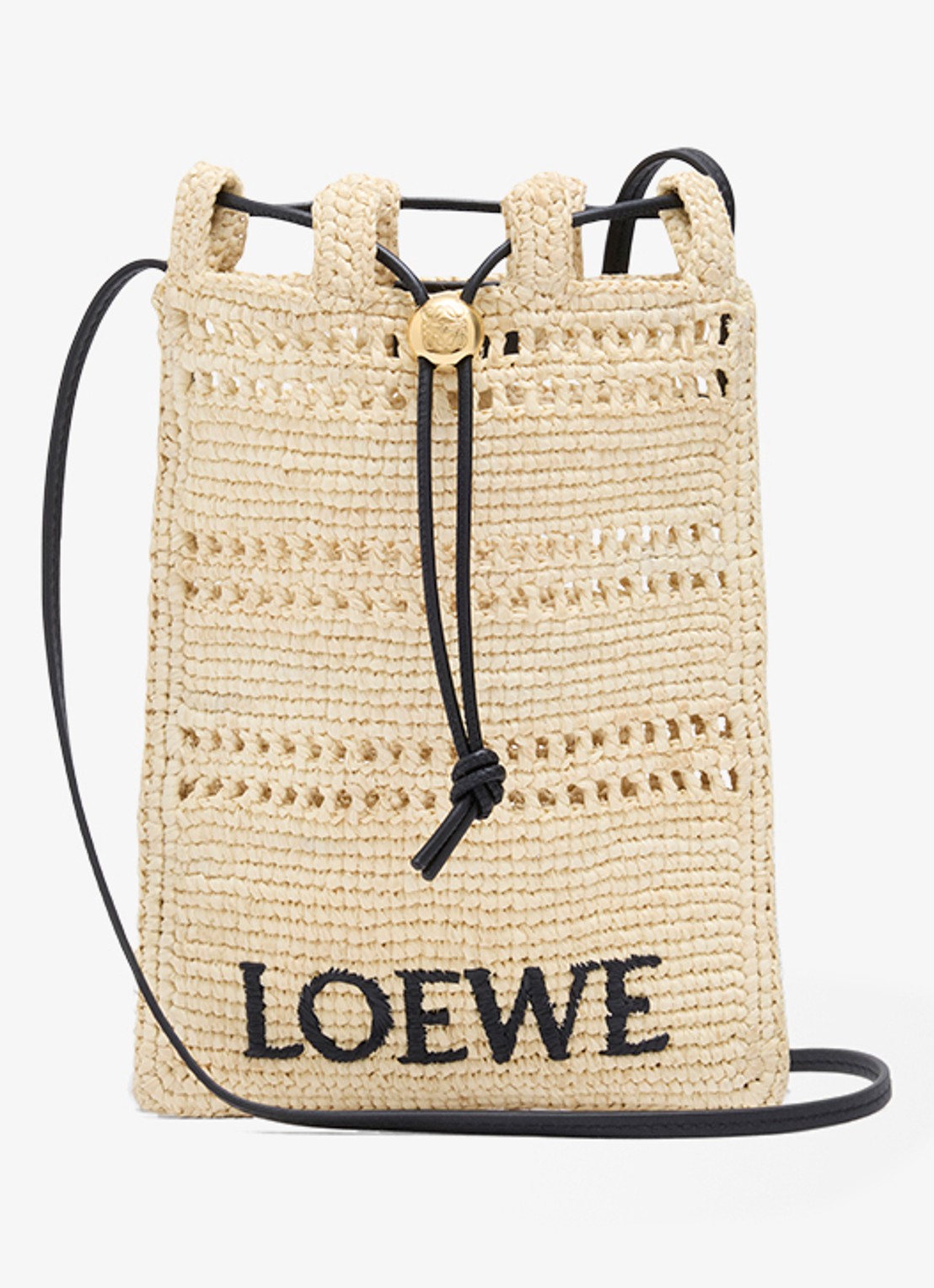 LOEWE Crossbodytas van raffia met logoborduring - voorkant creme