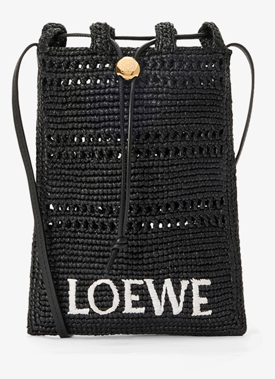 LOEWE Crossbodytas van raffia met logoborduring - detail zwart