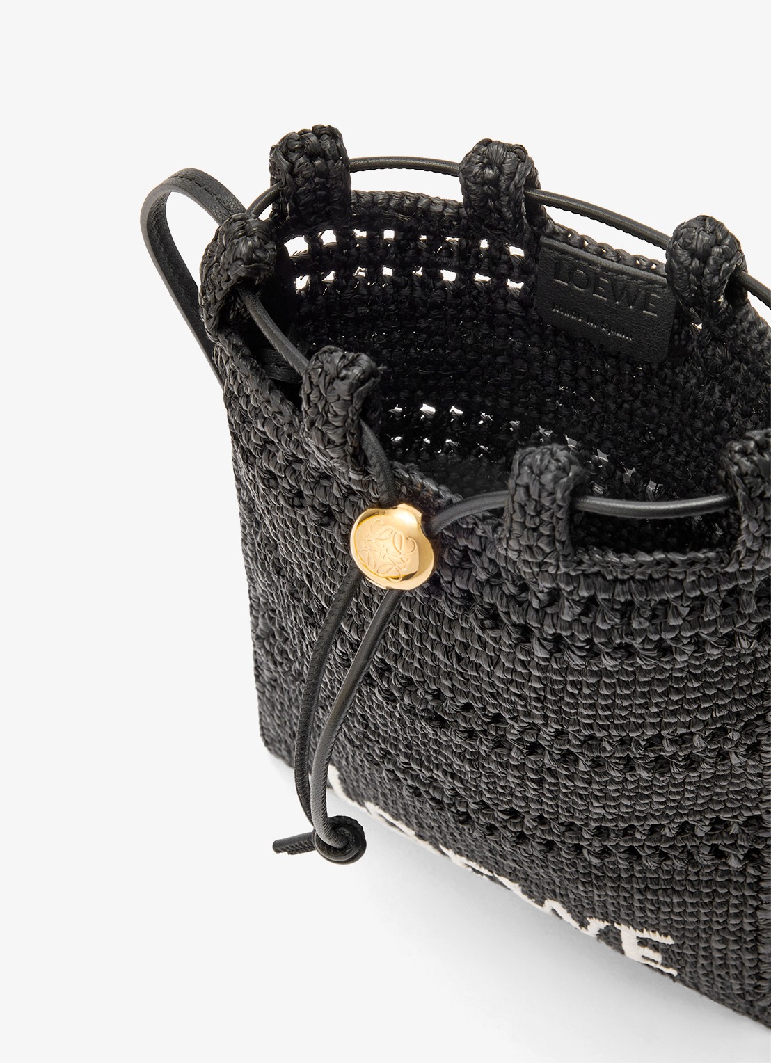 LOEWE Crossbodytas van raffia met logoborduring - detail 3 zwart