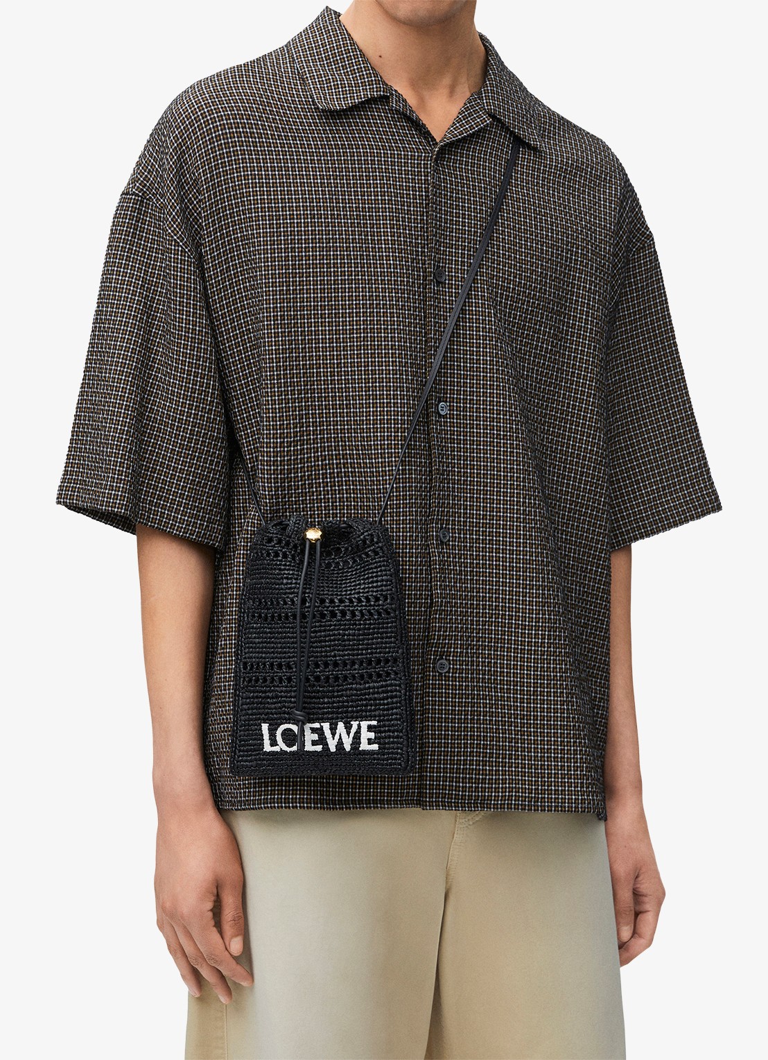 LOEWE Crossbodytas van raffia met logoborduring - voorkant 6 zwart