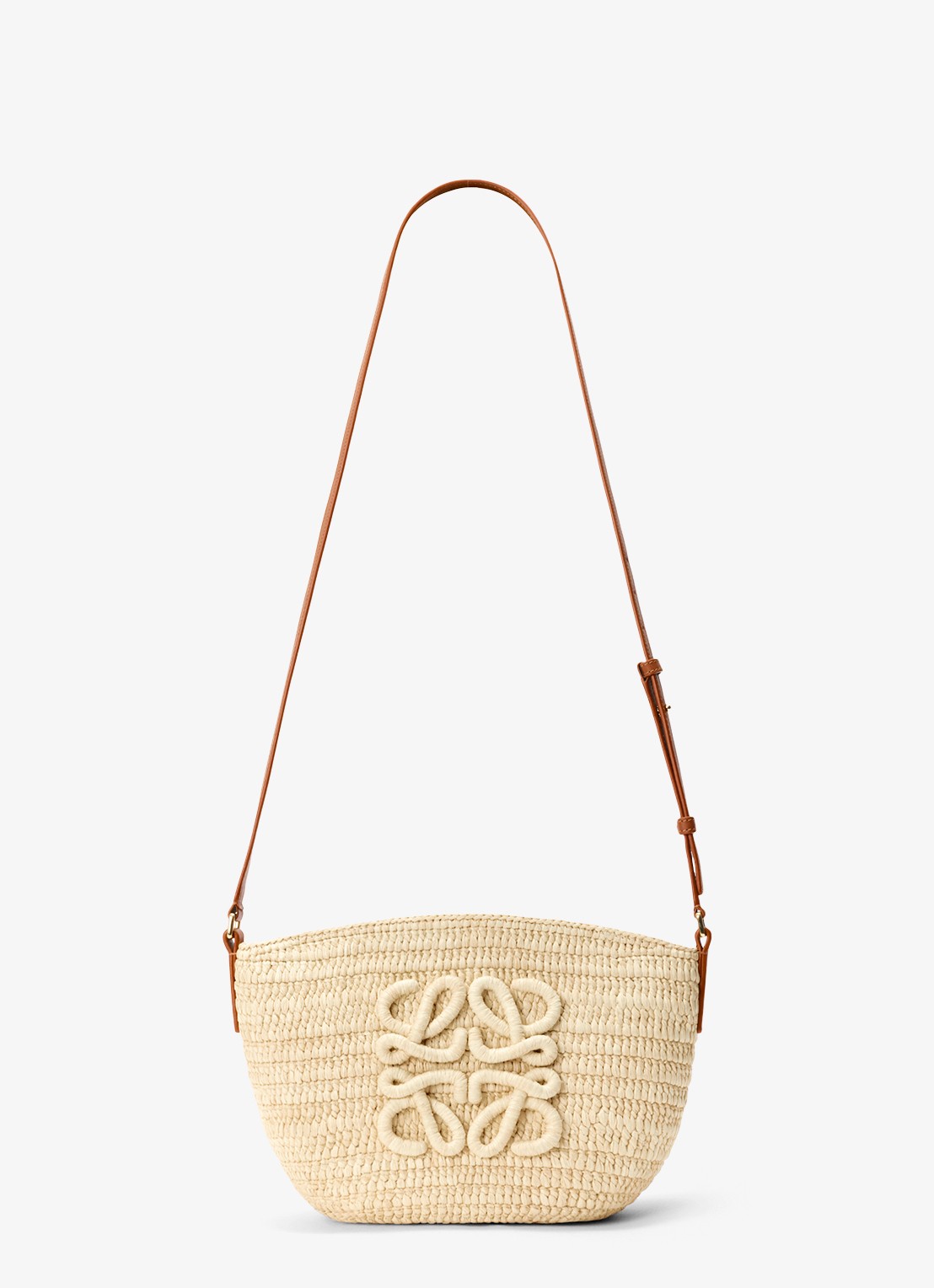 LOEWE Eclipse crossbodytas van raffia met logo - detail beige