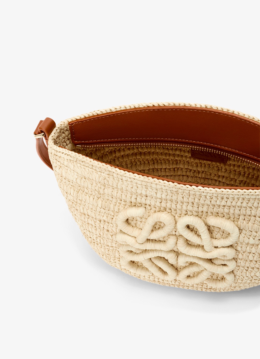 LOEWE Eclipse crossbodytas van raffia met logo - detail 2 beige