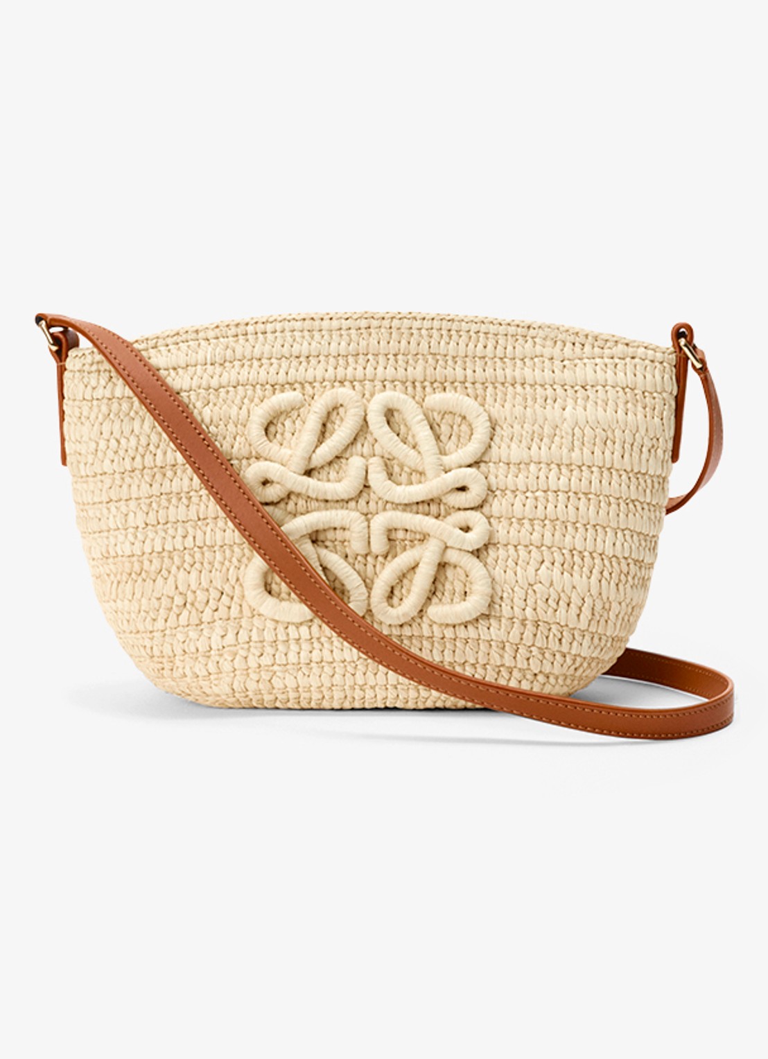 LOEWE Eclipse crossbodytas van raffia met logo - voorkant 4 beige