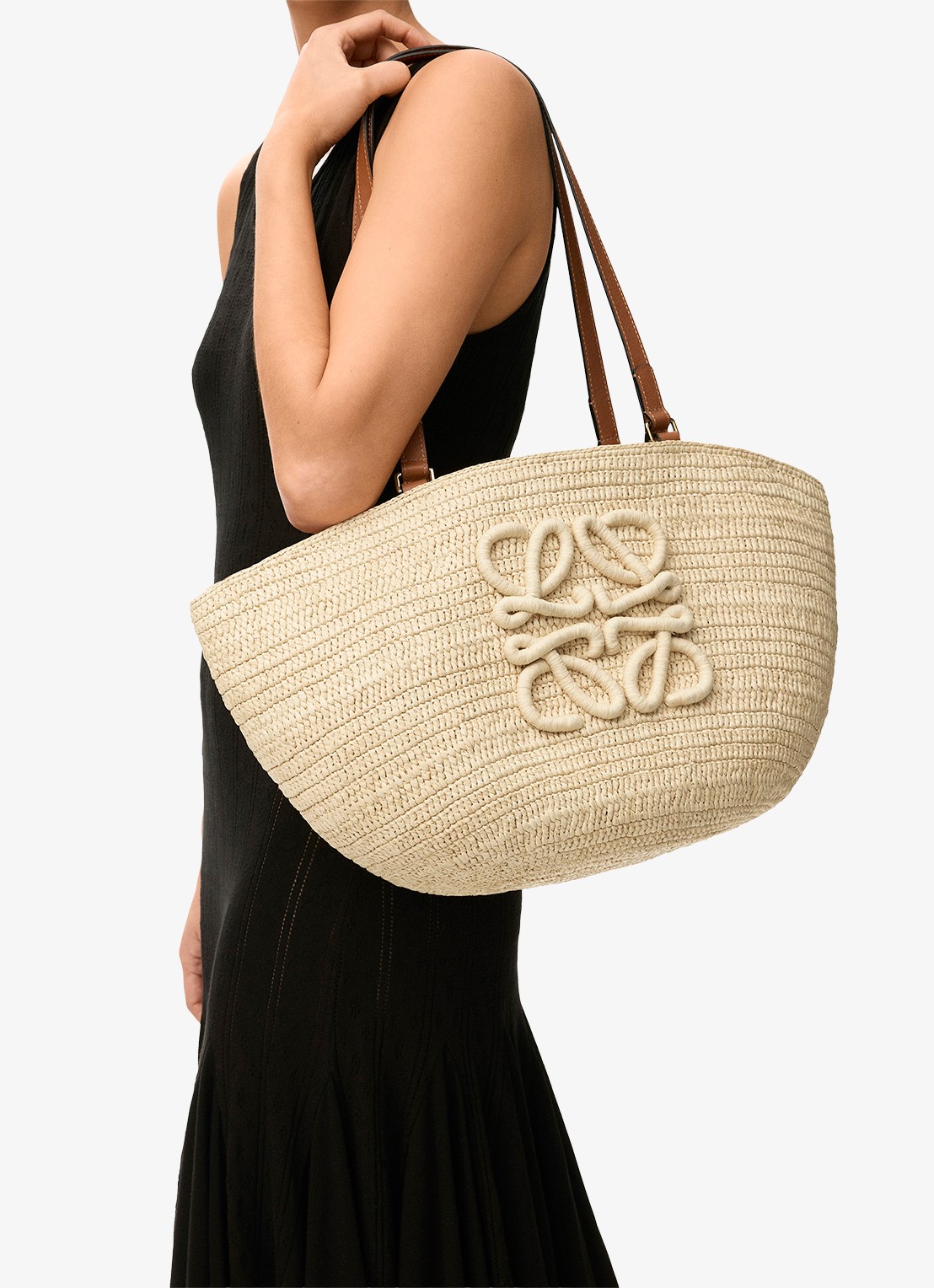 LOEWE Eclipse Medium shopper van raffia met logo - detail 5 beige
