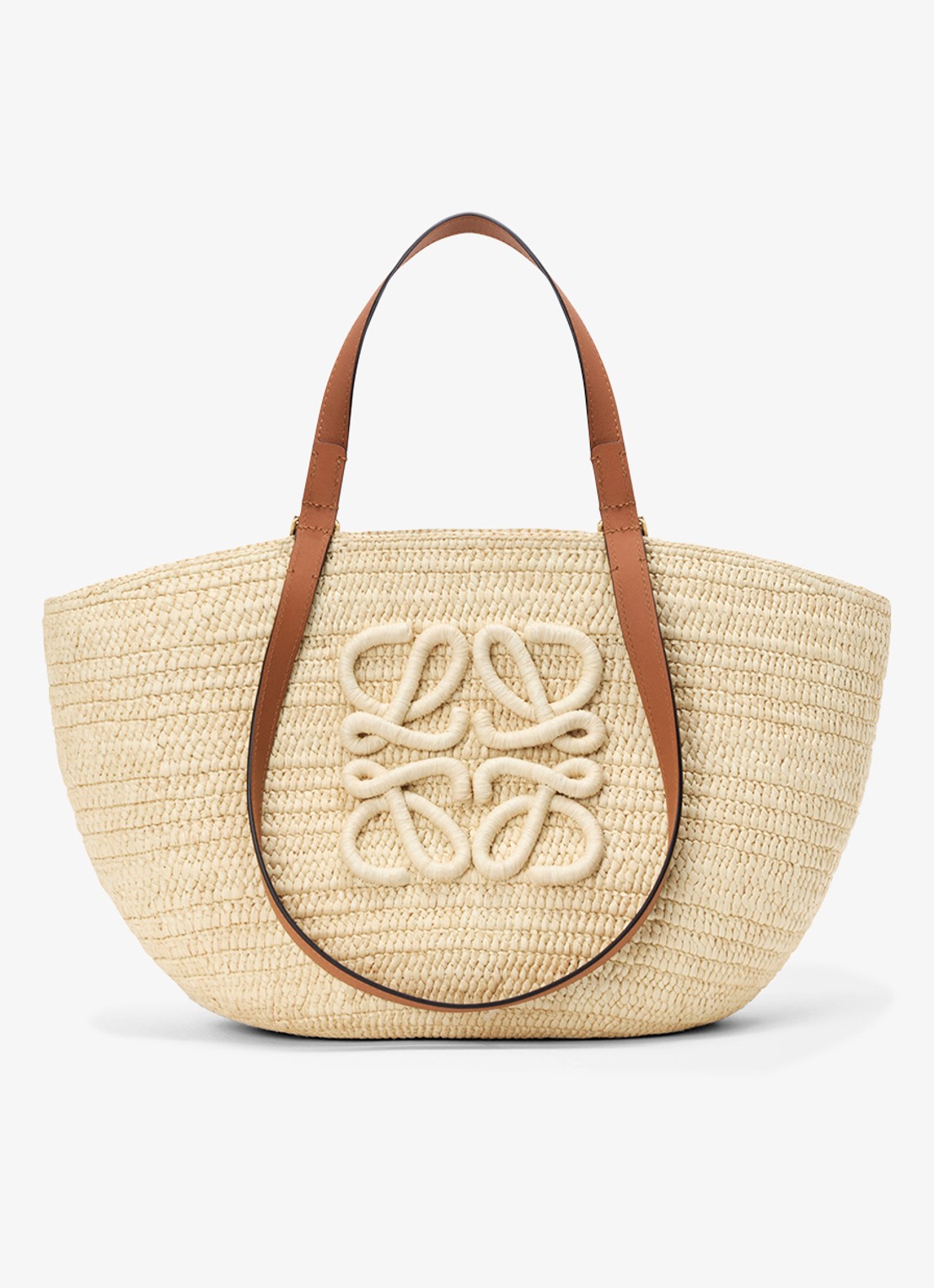 LOEWE Eclipse Medium shopper van raffia met logo - voorkant 7 beige
