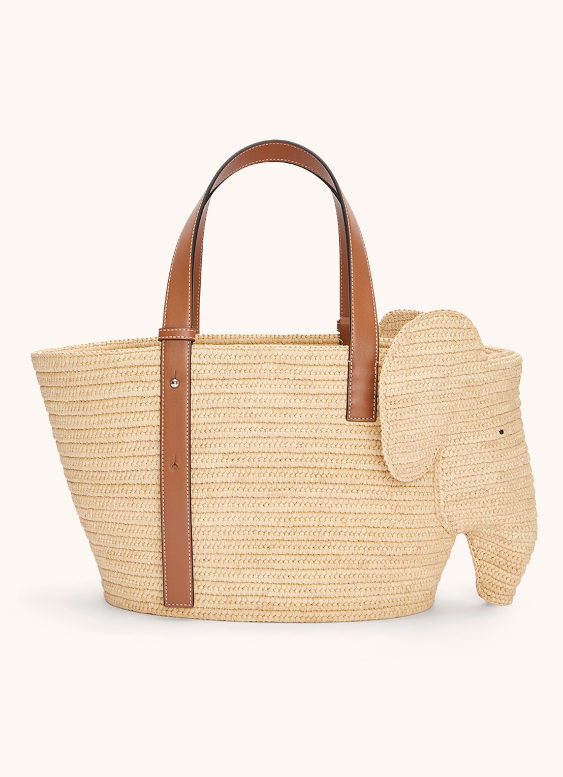 LOEWE Elephant handtas van raffia met kalfsleren details - achterkant 3 roestbruin