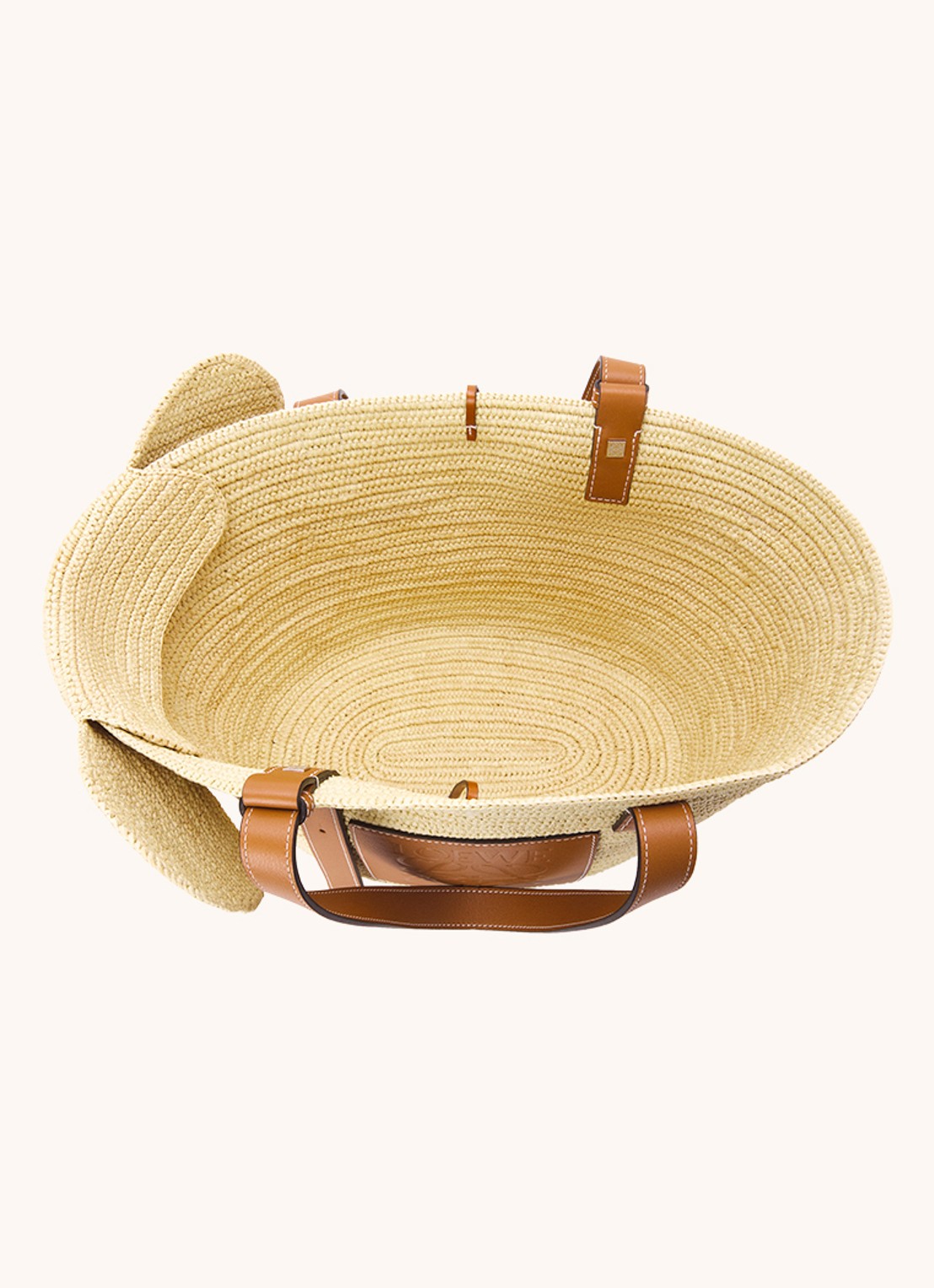 LOEWE Elephant handtas van raffia met kalfsleren details - detail 7 roestbruin