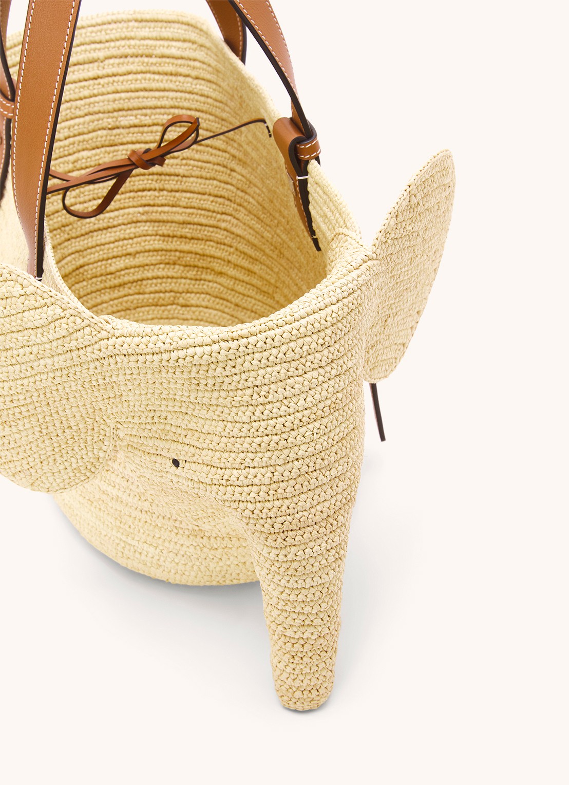 LOEWE Elephant handtas van raffia met kalfsleren details - detail 8 roestbruin