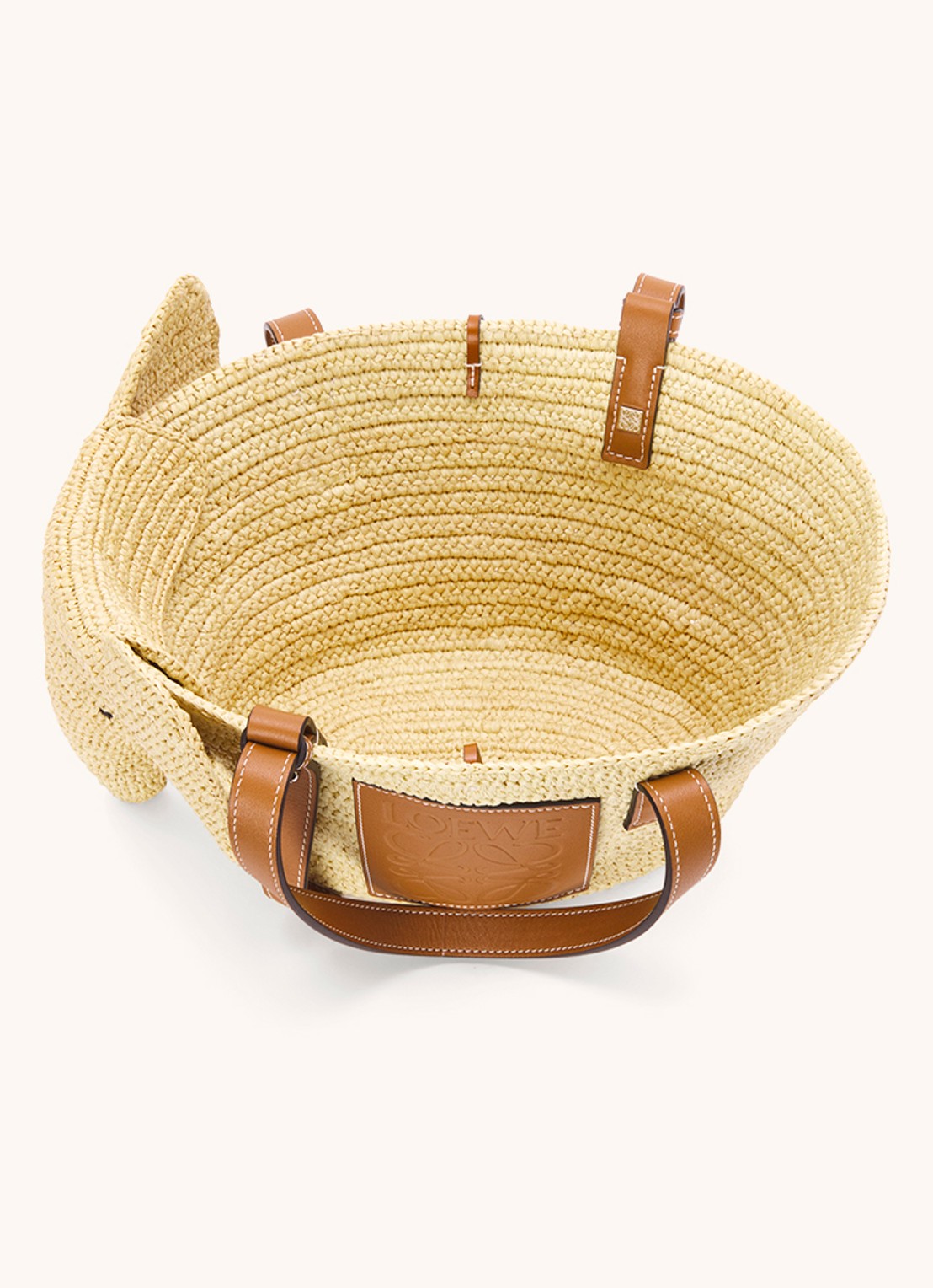LOEWE Elephant Small handtas van raffia met kalfsleren details - achterkant 4 roestbruin