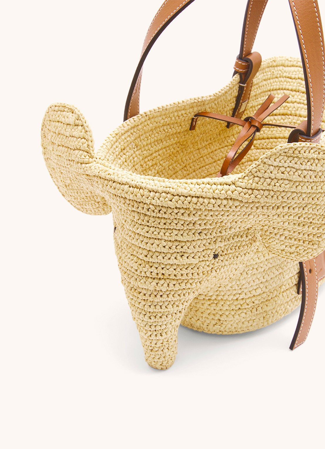 LOEWE Elephant Small handtas van raffia met kalfsleren details - detail 3 roestbruin