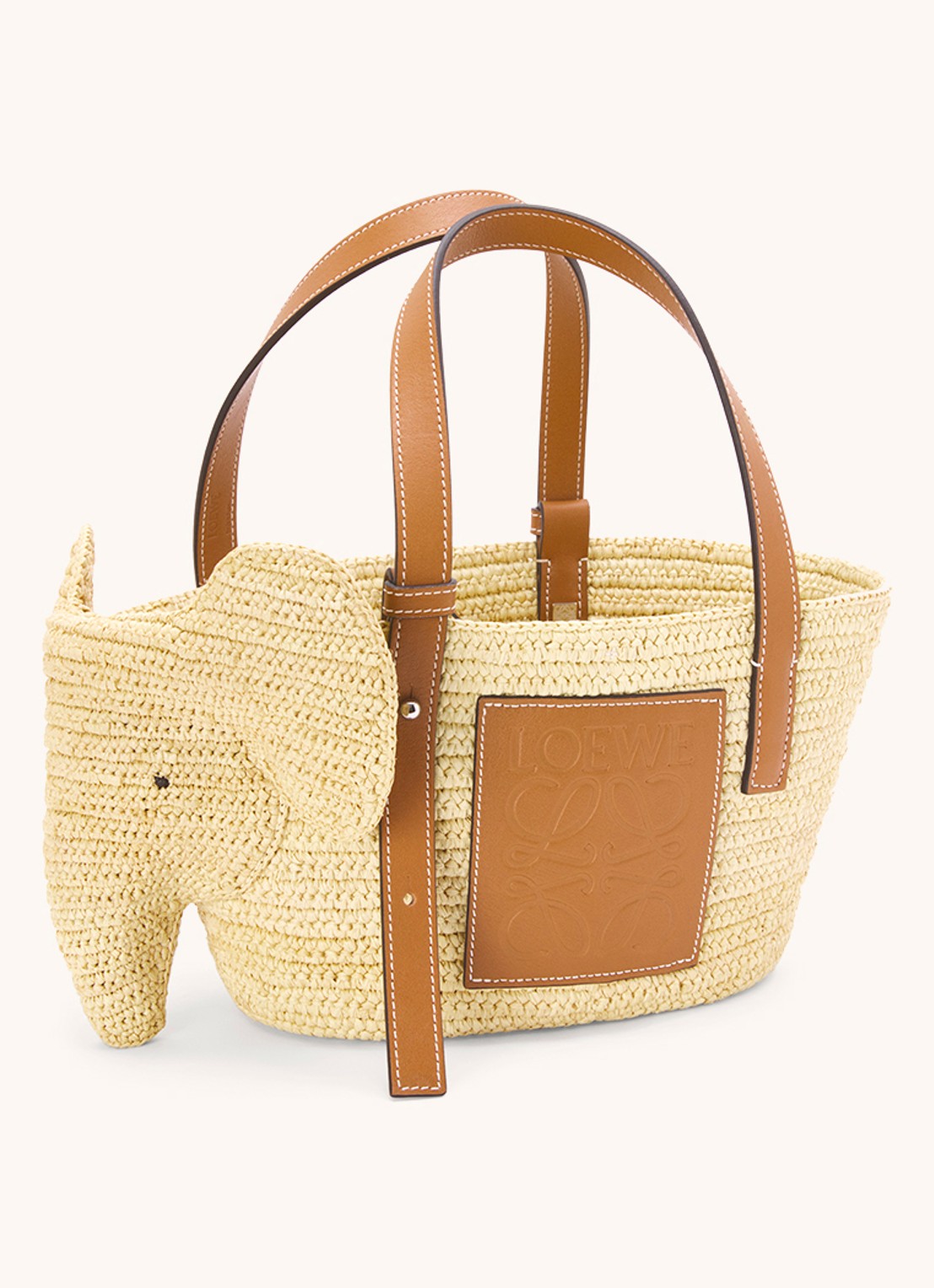 LOEWE Elephant Small handtas van raffia met kalfsleren details - voorkant 2 roestbruin
