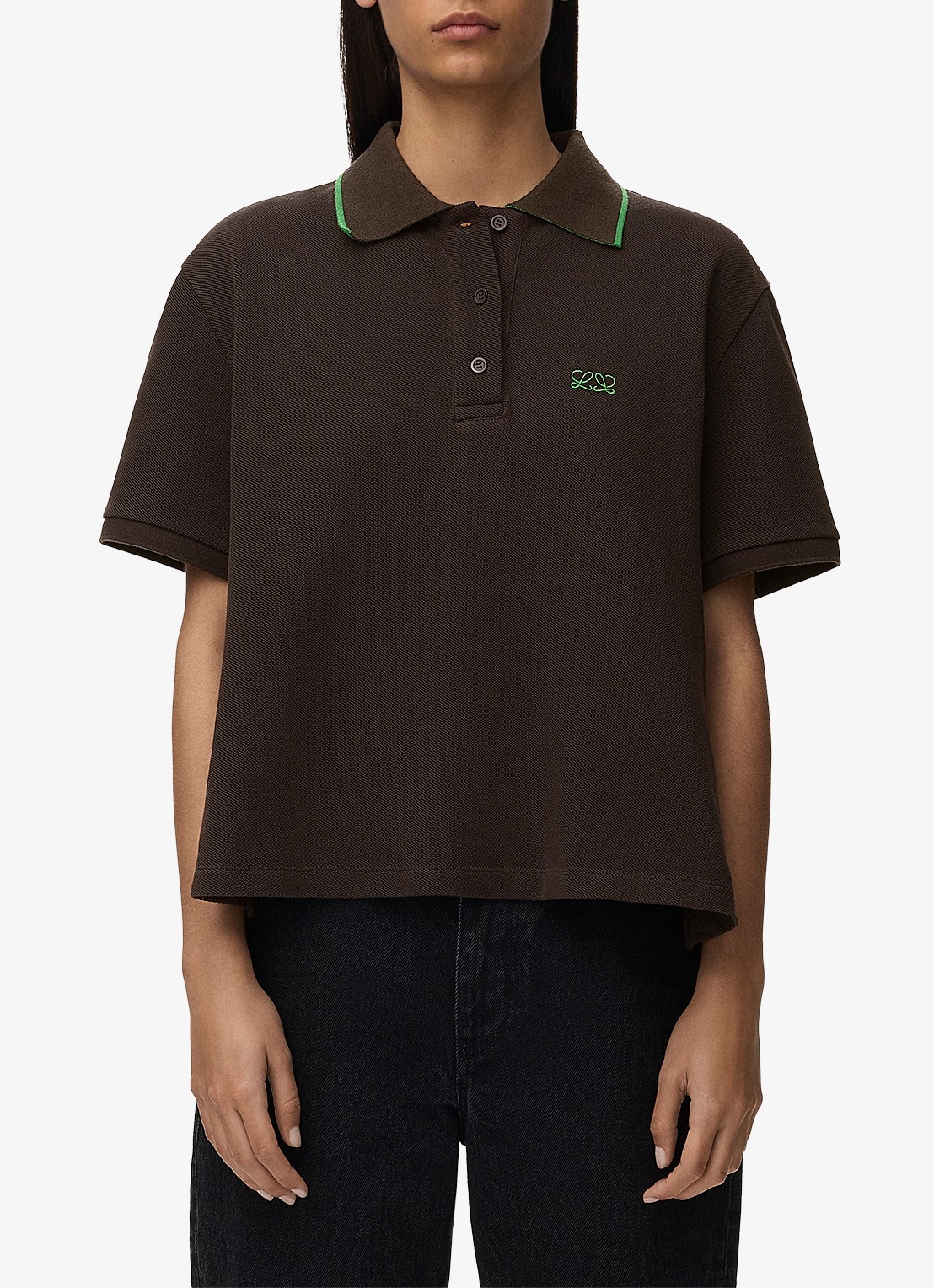 LOEWE Fijngebreid T-shirt met polokraag - detail bruin