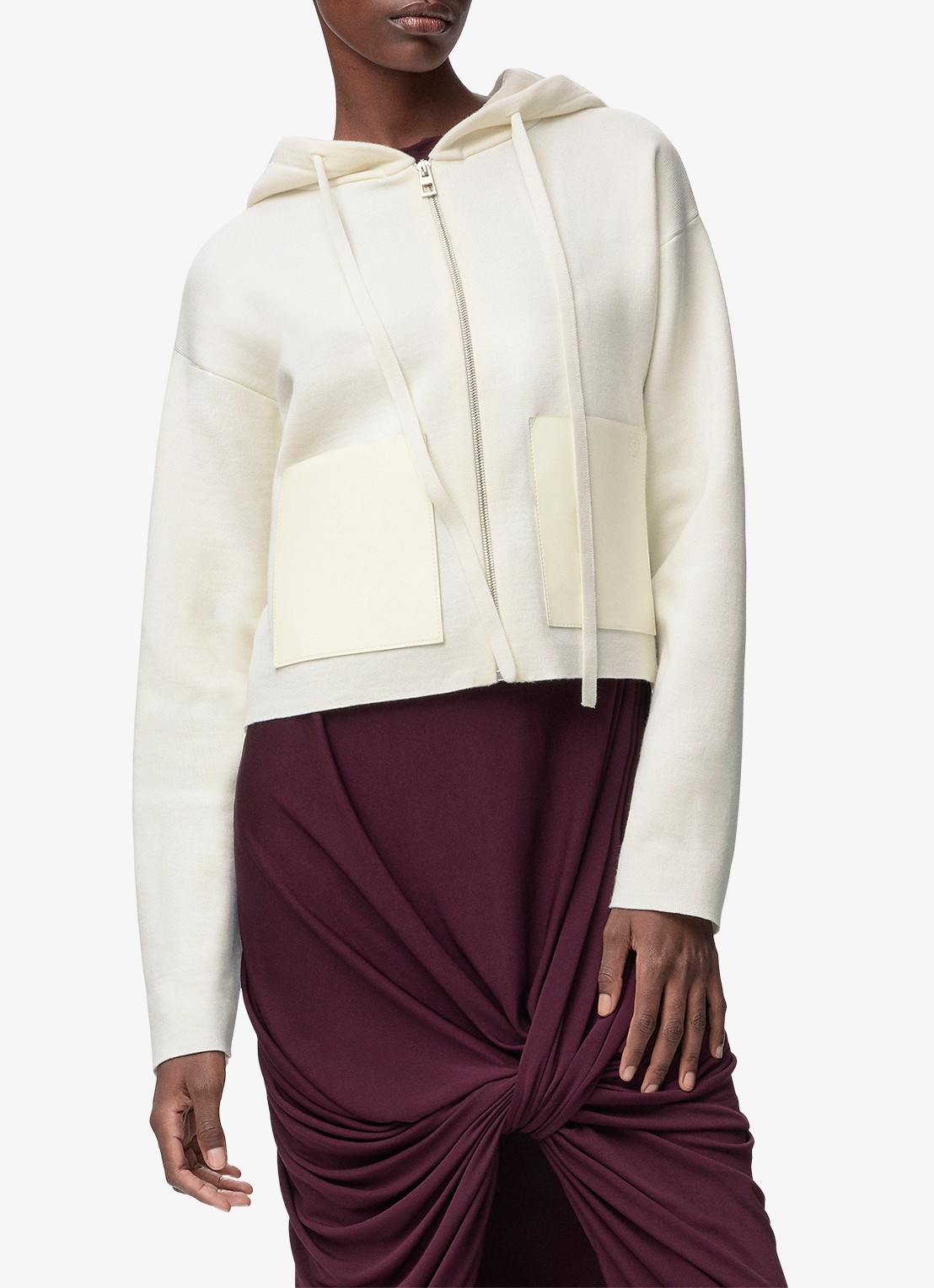 LOEWE Fijngebreid vest van wol met details van leer - detail wit
