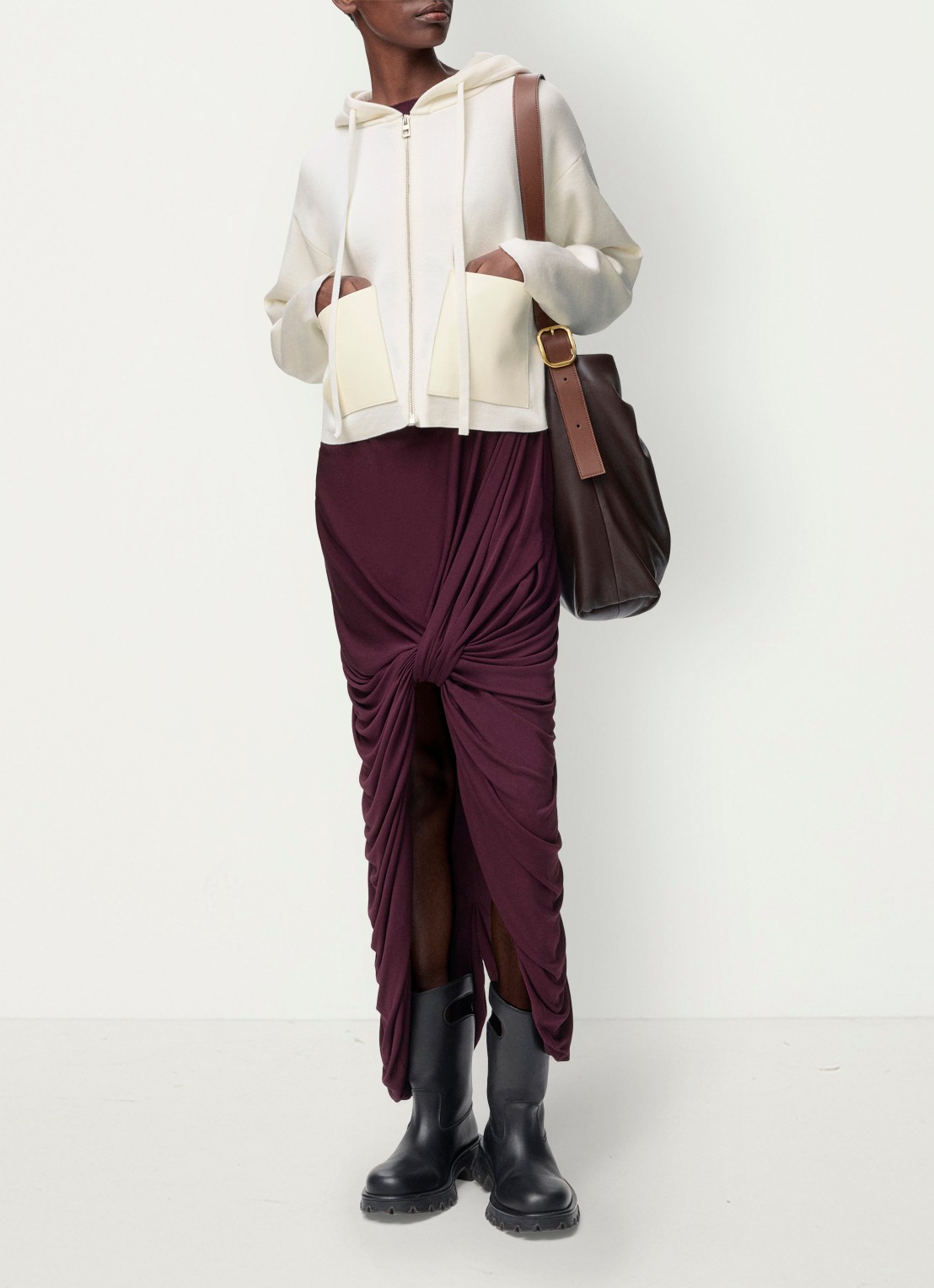 LOEWE Fijngebreid vest van wol met details van leer - voorkant 4 wit