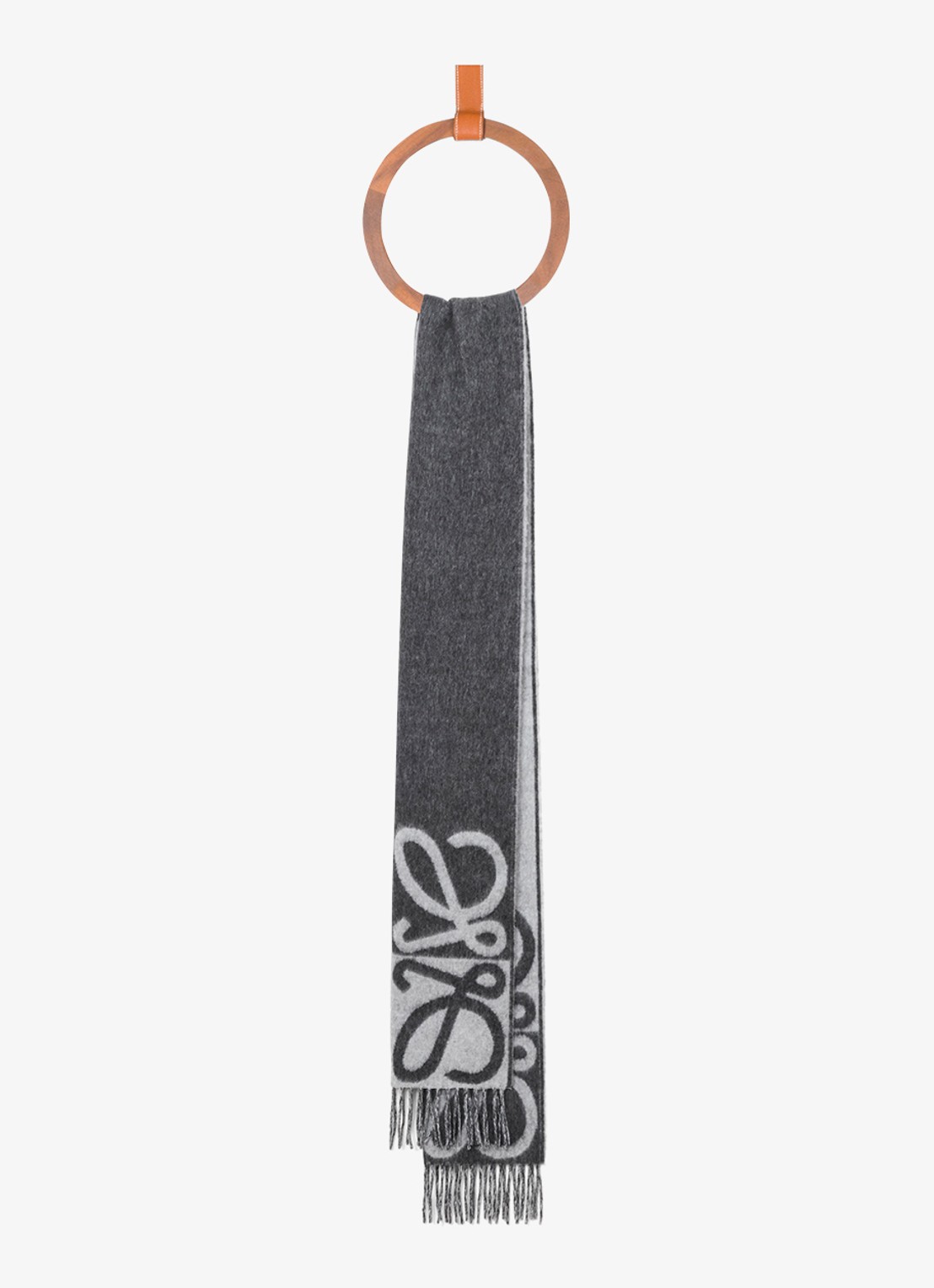 LOEWE Fijngebreide sjaal in kasjmierblend met logo 180 x 28 cm - voorkant 3 grijs