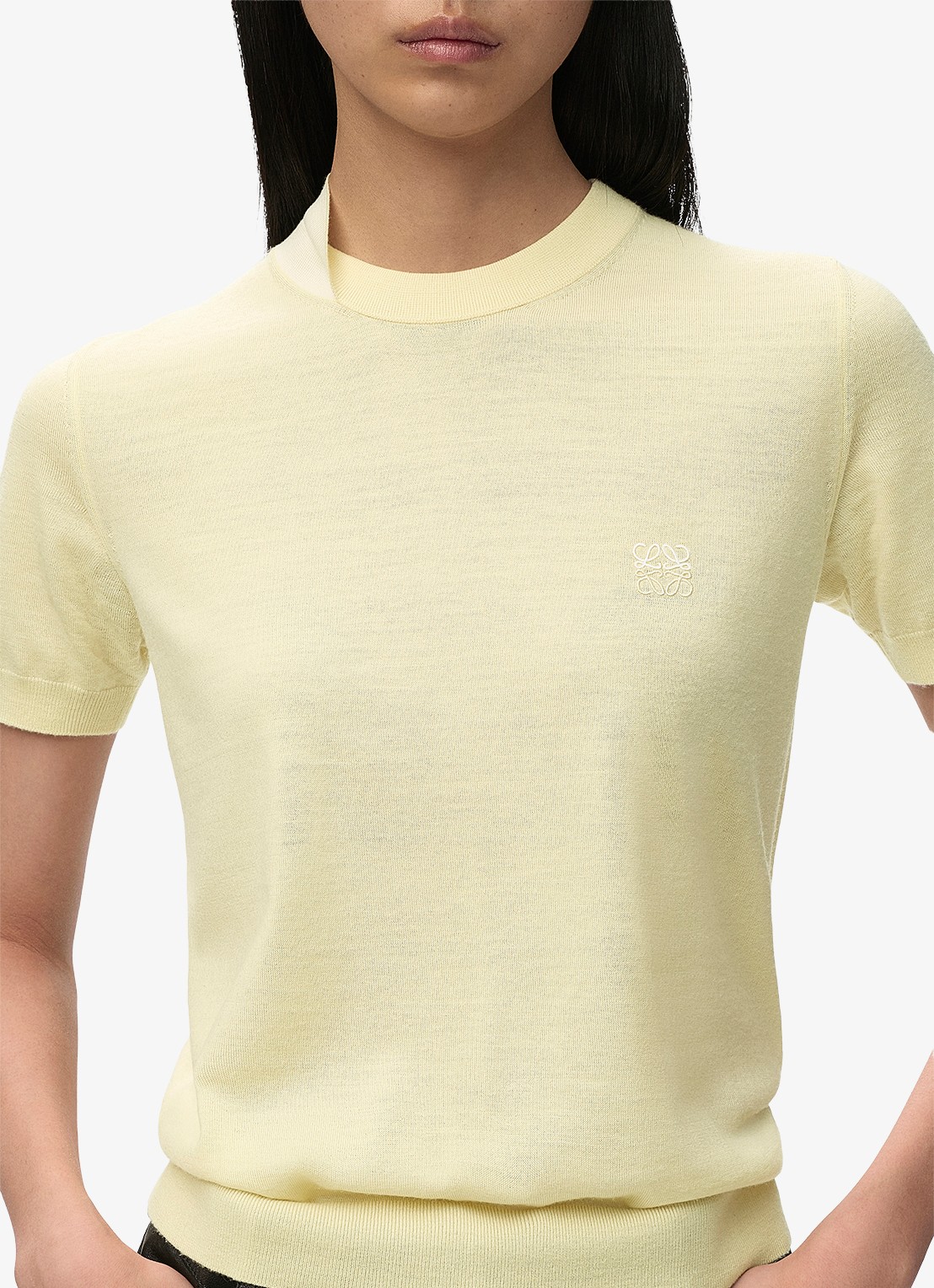 LOEWE Fijngebreide top in wolblend met logoborduring - detail 5 geel
