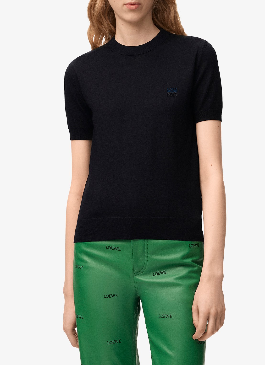 LOEWE Fijngebreide top in wolblend met logoborduring - detail zwart