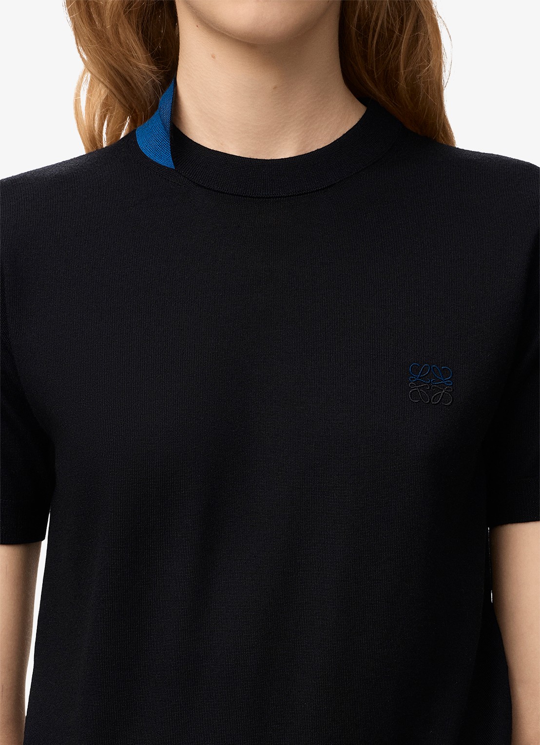 LOEWE Fijngebreide top in wolblend met logoborduring - detail 2 zwart