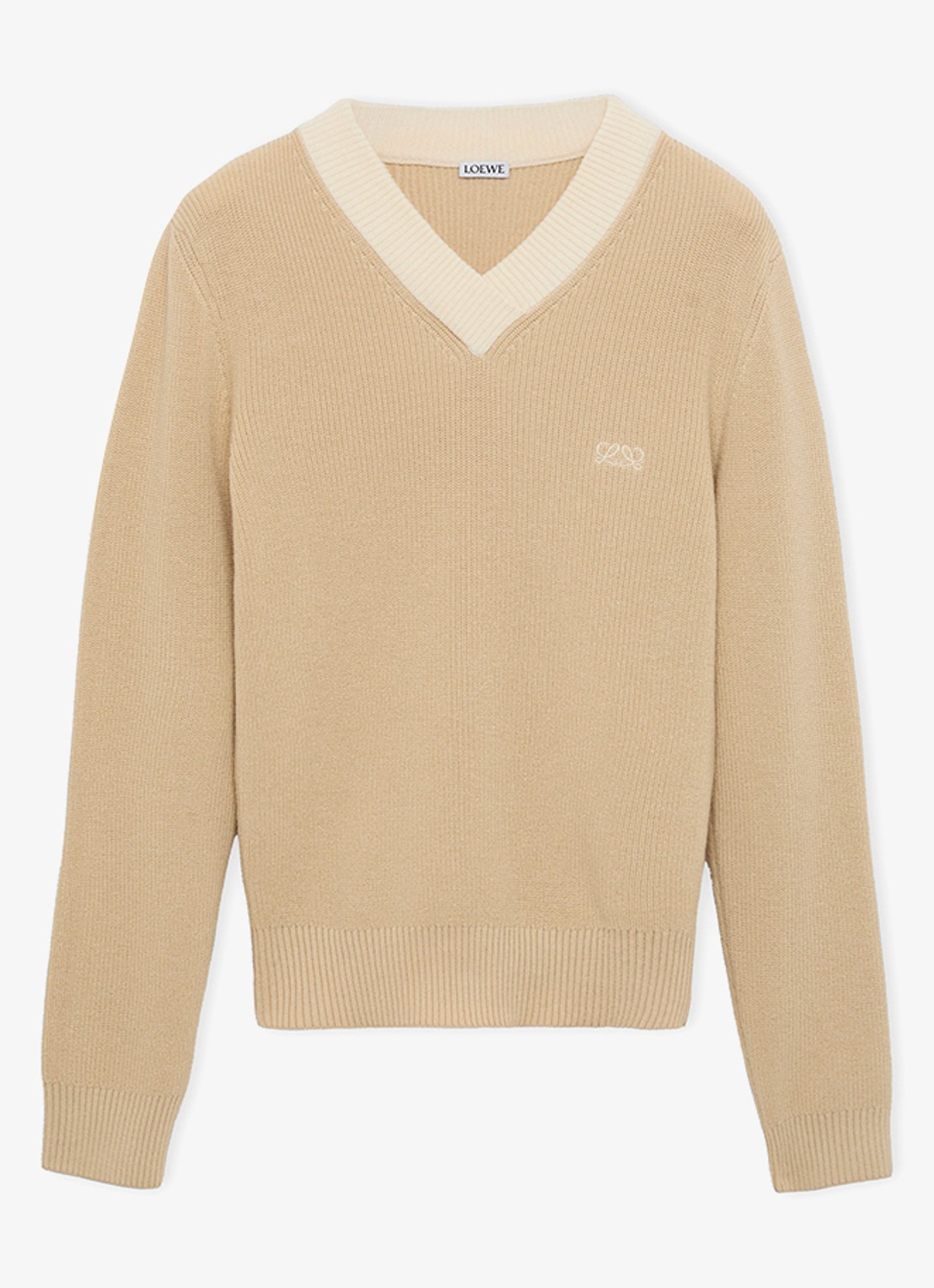 LOEWE Fijngebreide trui in wolblend met logoborduring - voorkant 2 beige