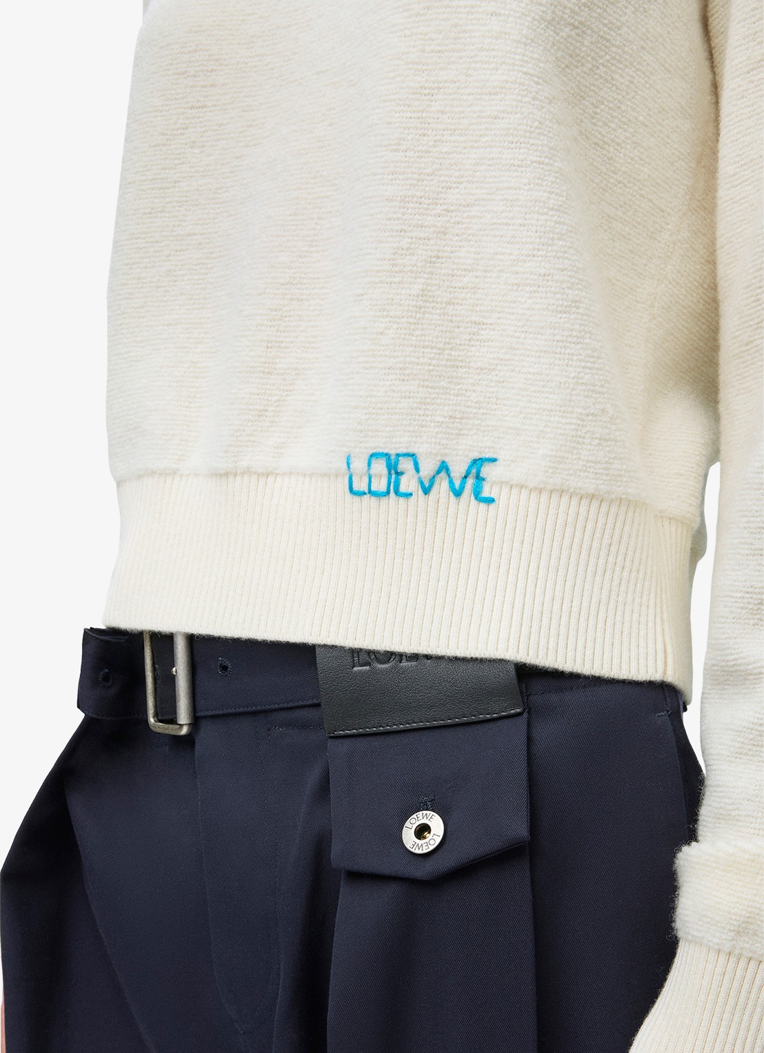 LOEWE Fijngebreide trui van wol met logo - detail 3 gebroken wit