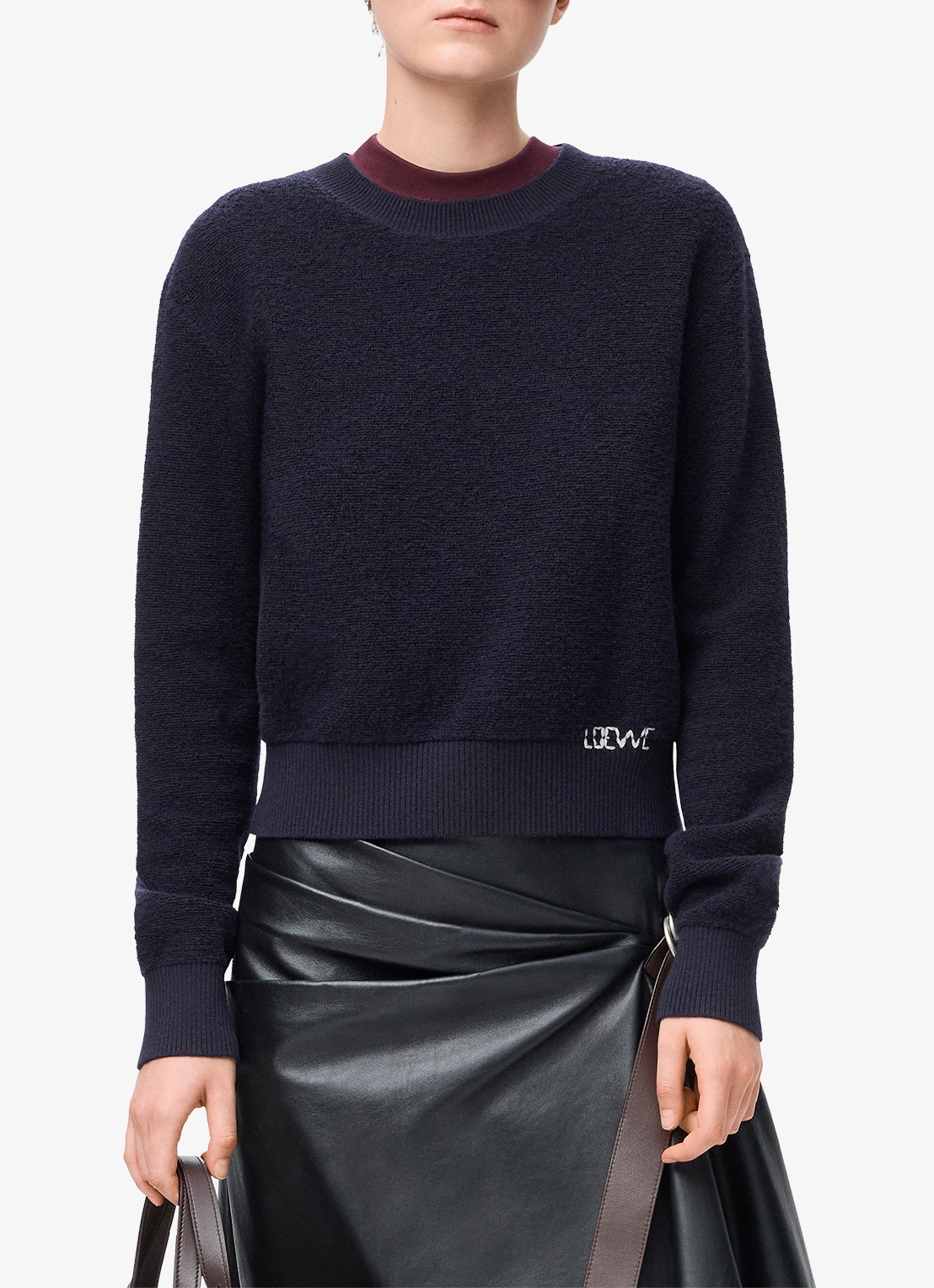 LOEWE Fijngebreide trui van wol met logo - detail 2 donkerblauw