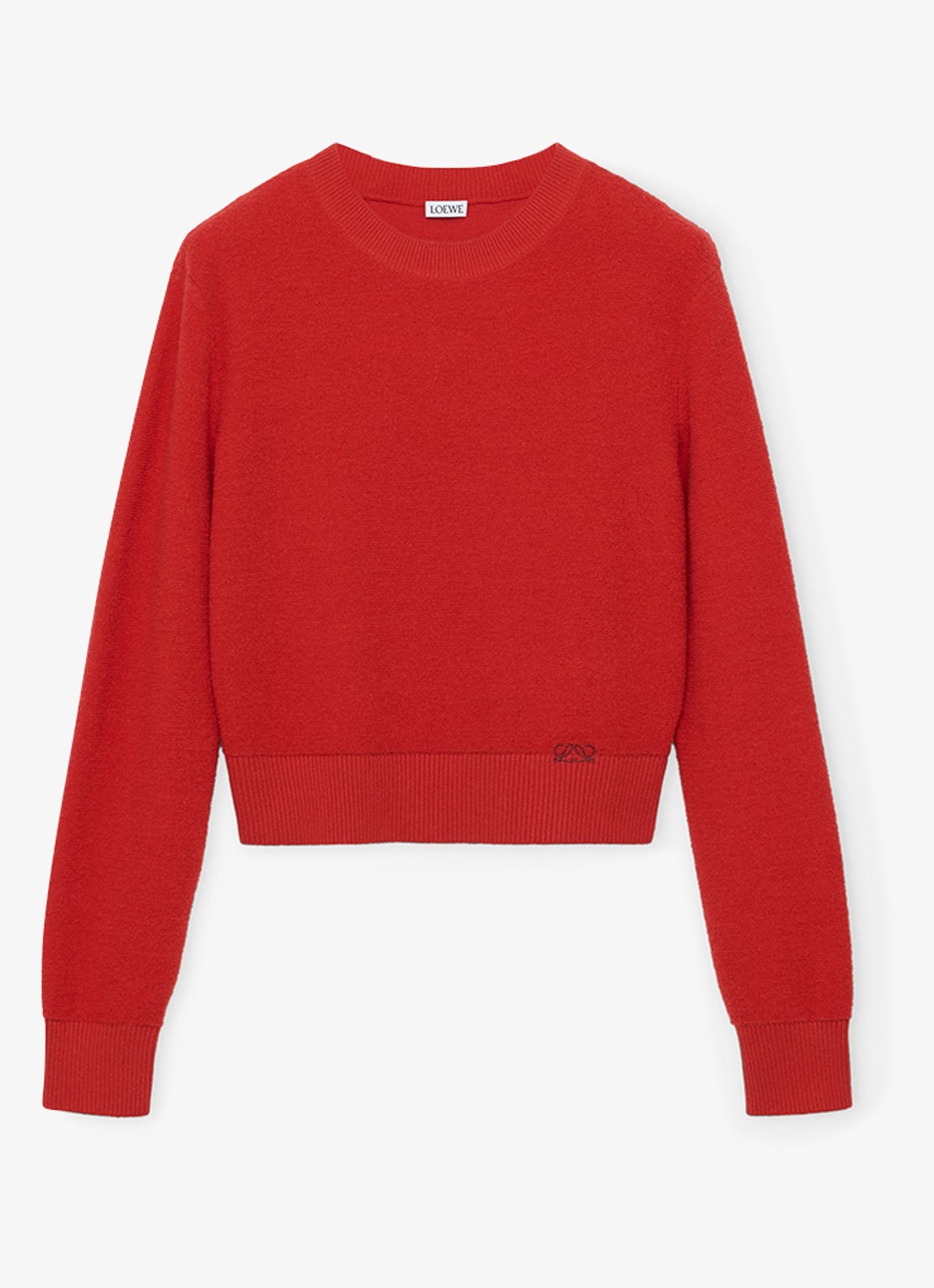LOEWE Fijngebreide trui van wol met logoborduring - voorkant rood