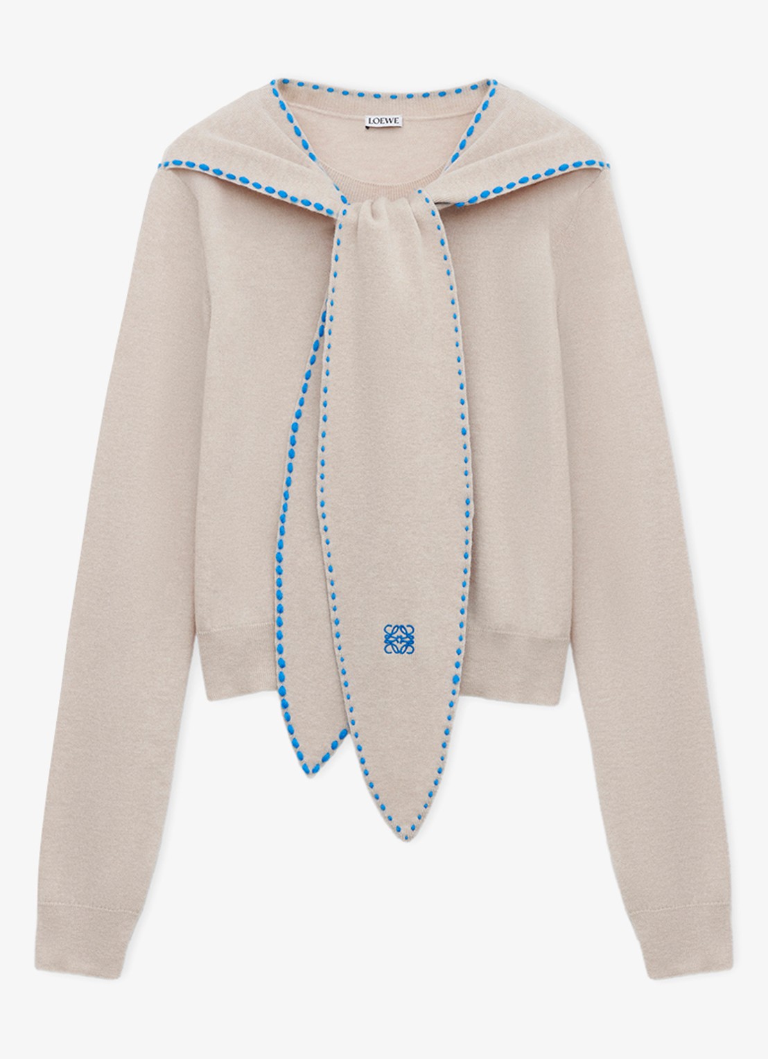 LOEWE Fijngebreide trui van wol met sjaalkraag - voorkant 2 beige