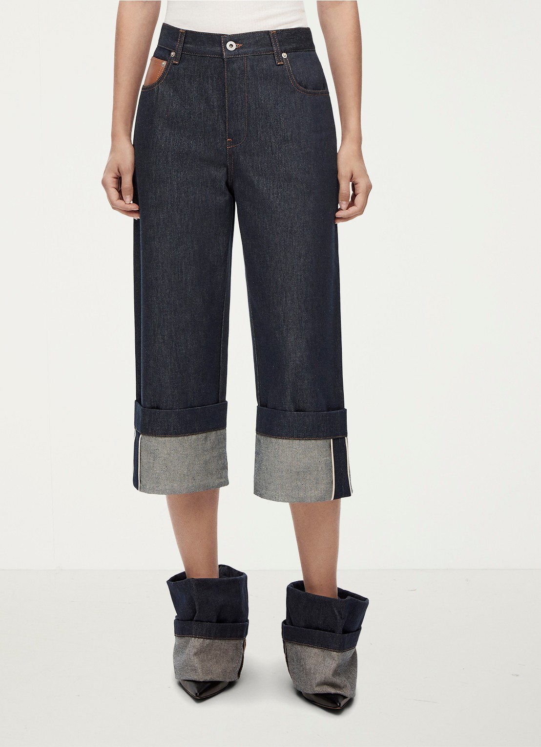 LOEWE Fisherman high waist straight leg jeans met steekzakken - detail denim