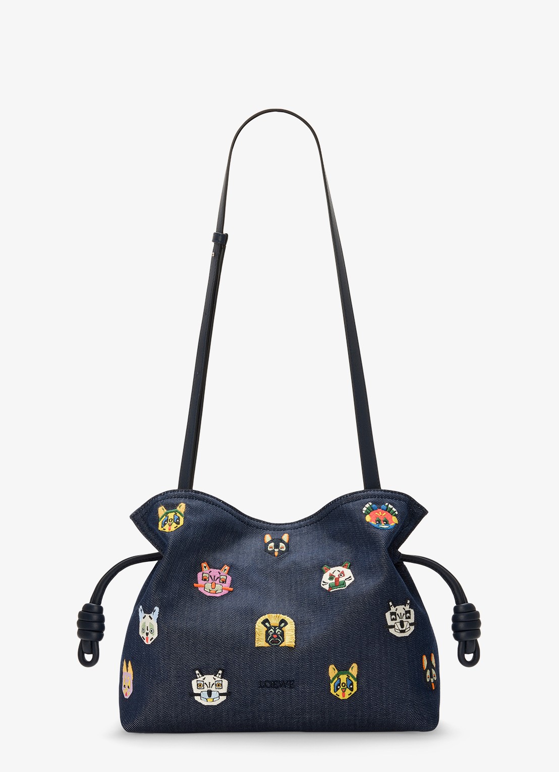 LOEWE Flamenco Cats M clutch van denim met kalfsleren details - detail 5 donkerblauw