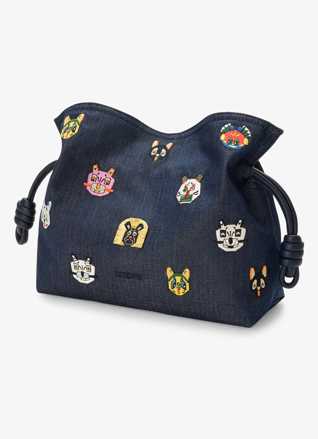 LOEWE Flamenco Cats M clutch van denim met kalfsleren details - voorkant 3 donkerblauw