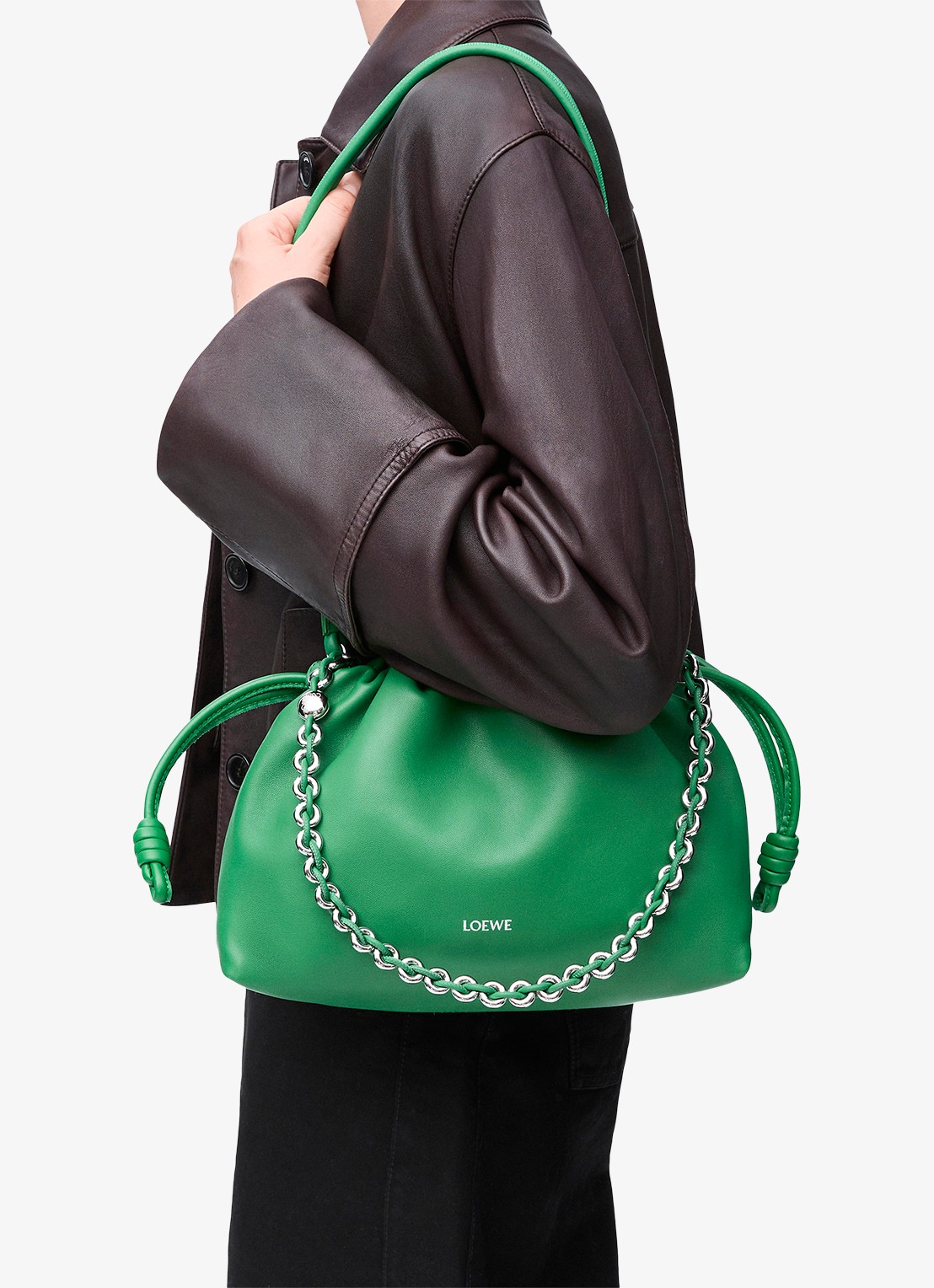 LOEWE Flamenco Medium schoudertas van lamsleer - voorkant 8 groen