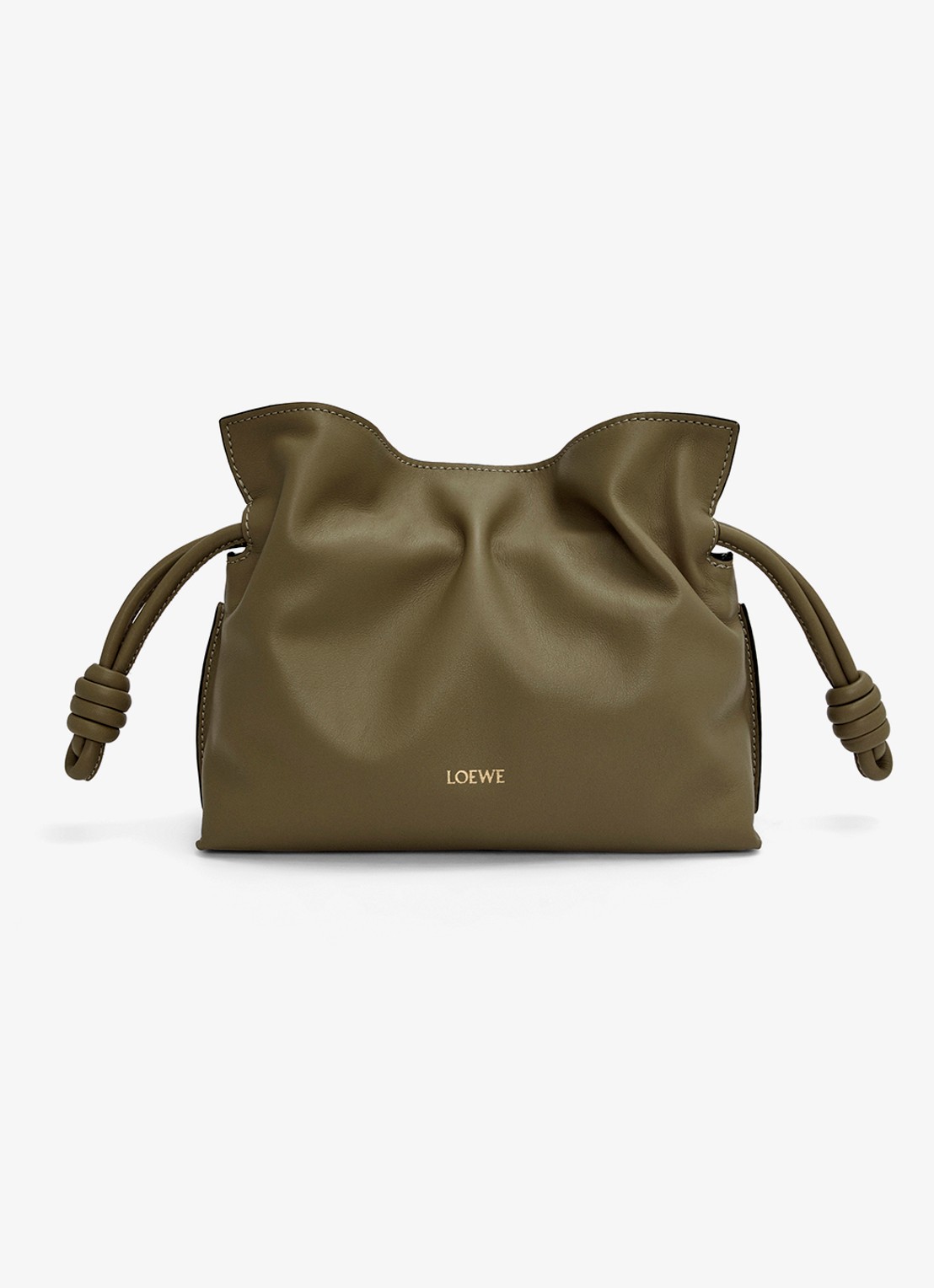 LOEWE Flamenco Mini clutch van kalfsleer - voorkant donkerkhaki